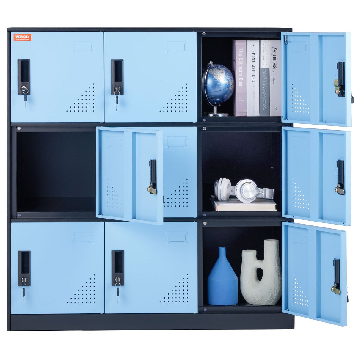 VEVOR 9 Doors Metal Storage Cabinet Employees Steel Storage Cabinet Office Black