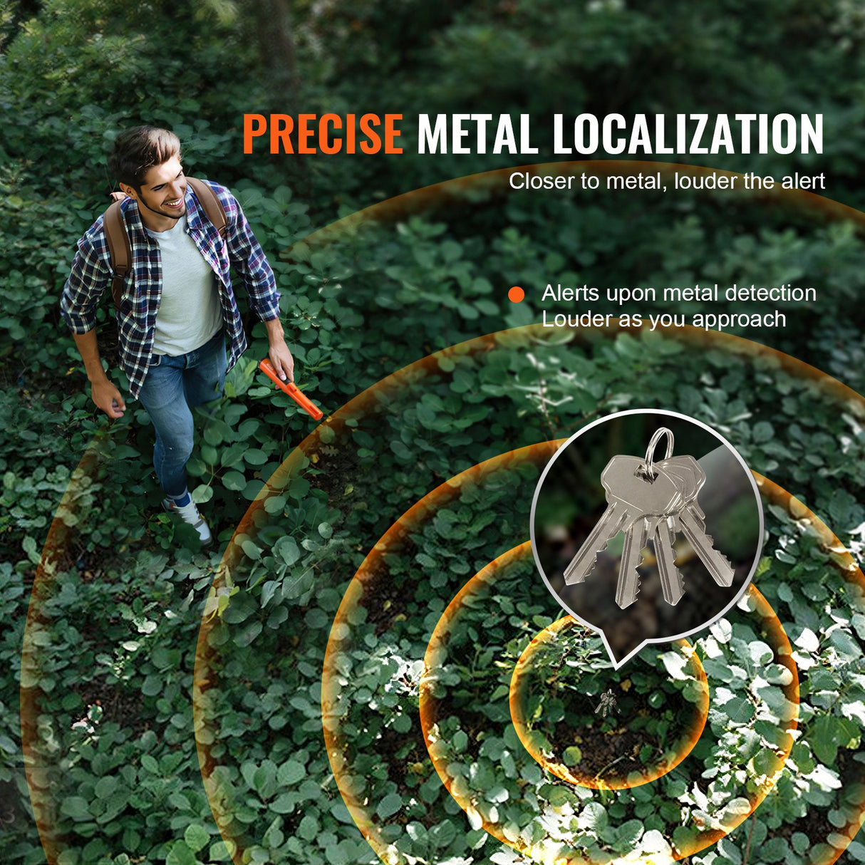VEVOR Metal Detector Pinpointer, IP68 Fully Waterproof Handheld Pin Pointer Wand, 11.4 cm Detection Depth, 3 Modes, Professional Treasure Hunting Probe with Holster and 9V Battery, for Adults and Kids