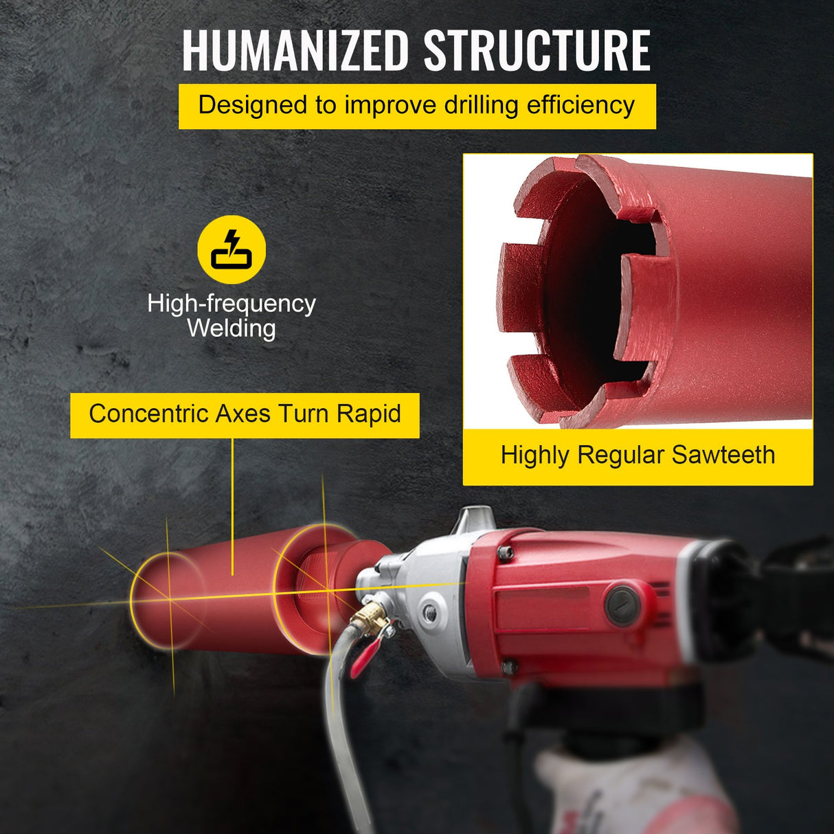 VEVOR Dry Diamond Core Drill 2.5"/ 63mm Dia. Hole Cutter for Concrete Masonry