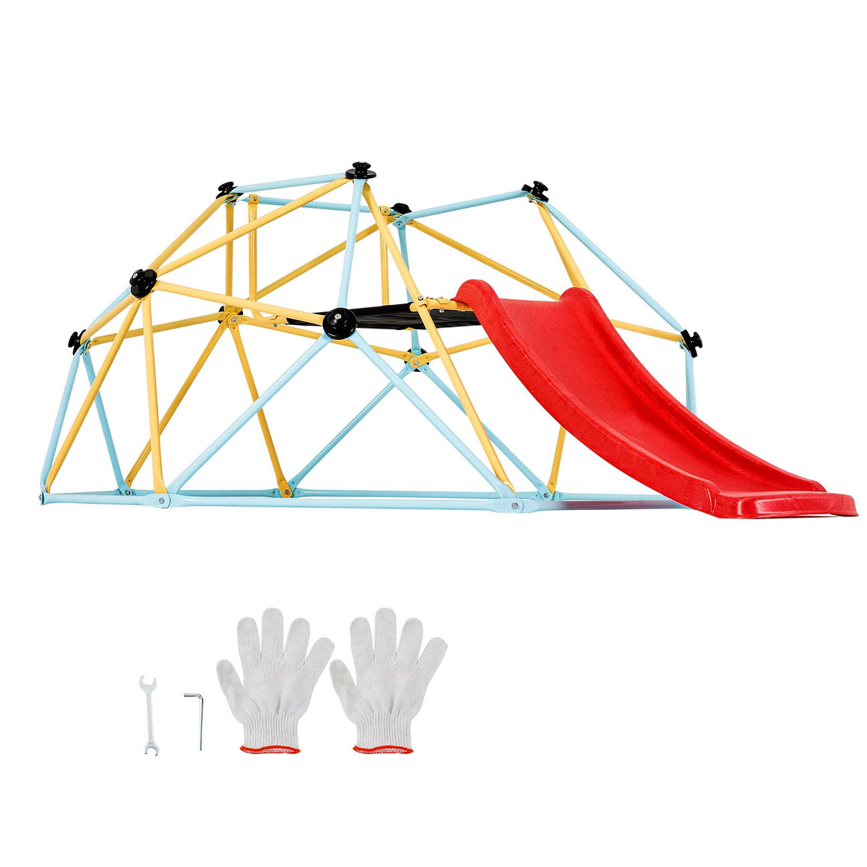 VEVOR Climbing Dome, 8FT Geometric Dome Climber with Slide, for Kids 3 to 9 Years Old, Jungle Gym Supports 600LBS and Easy Assembly, with Climbing Grip, Outdoor and Indoor Play Equipment for Kids