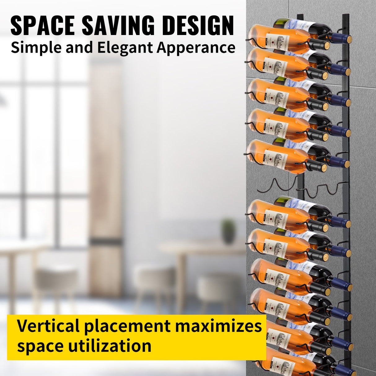 VEVOR Wall Mounted Wine Rack 12x2 Bottles Wine Holder Towel Rack Black Steel Vertical Wine Rack Modern Decorative Wall Mounted Wine Bottle Holder Forward Design Simple Storage Wall Rack 48x11x1 In