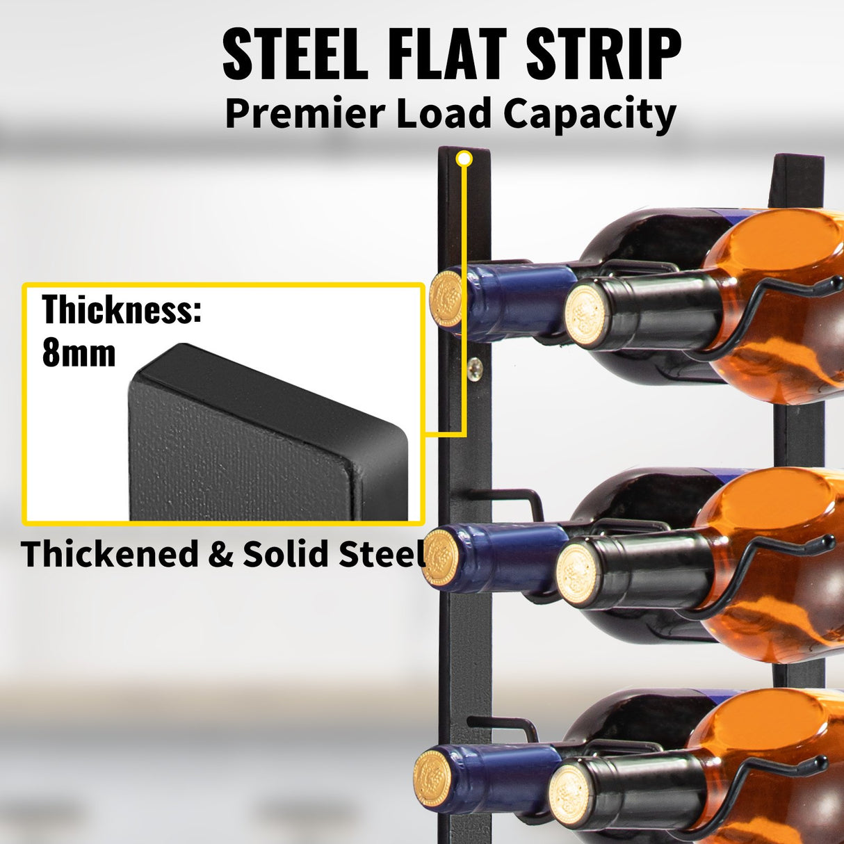 VEVOR Wall Mounted Wine Rack 12x2 Bottles Wine Holder Towel Rack Black Steel Vertical Wine Rack Modern Decorative Wall Mounted Wine Bottle Holder Forward Design Simple Storage Wall Rack 48x11x1 In