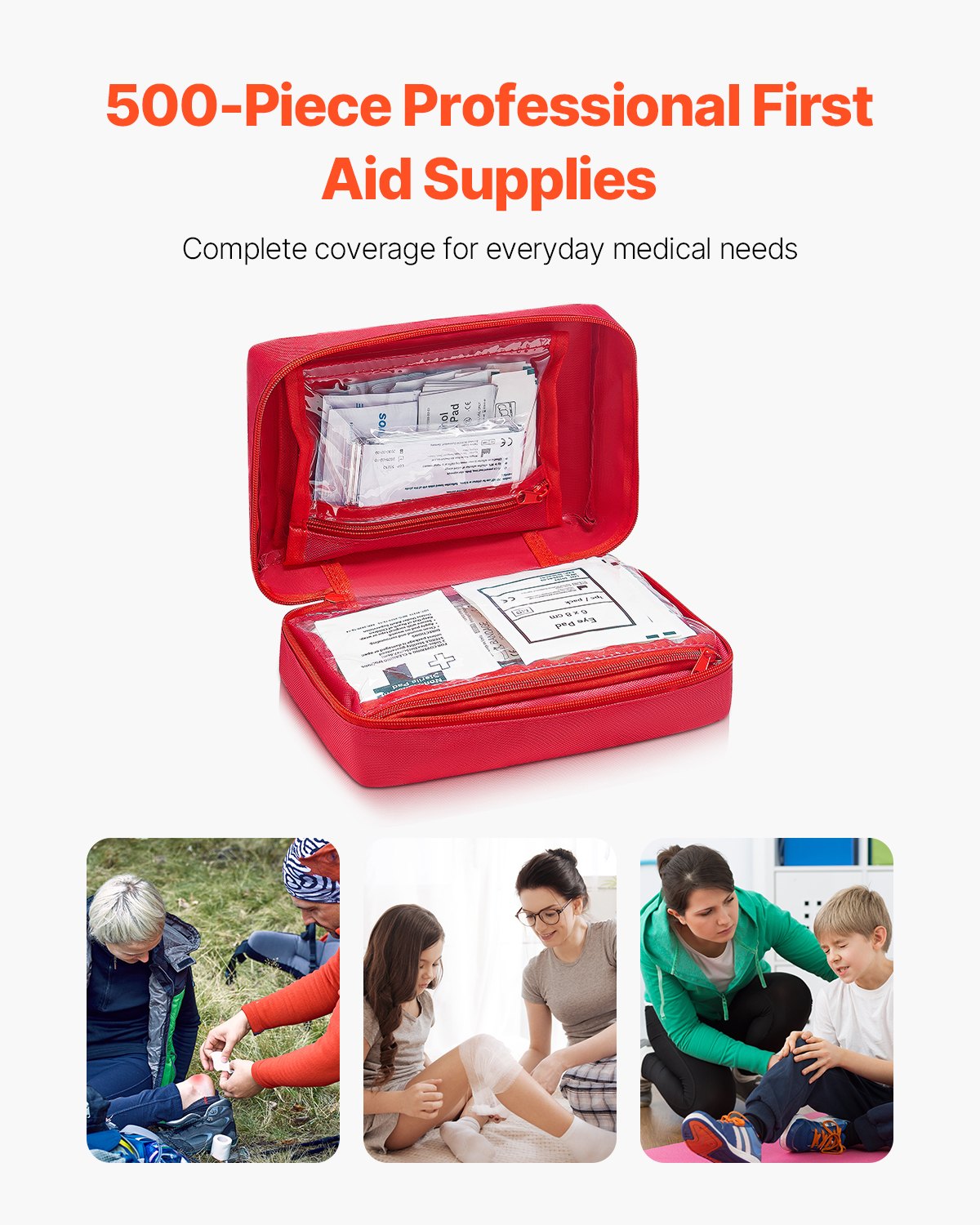 VEVOR First Aid Kit 500 Pieces Large Survival Bag Emergency Medical Supplies