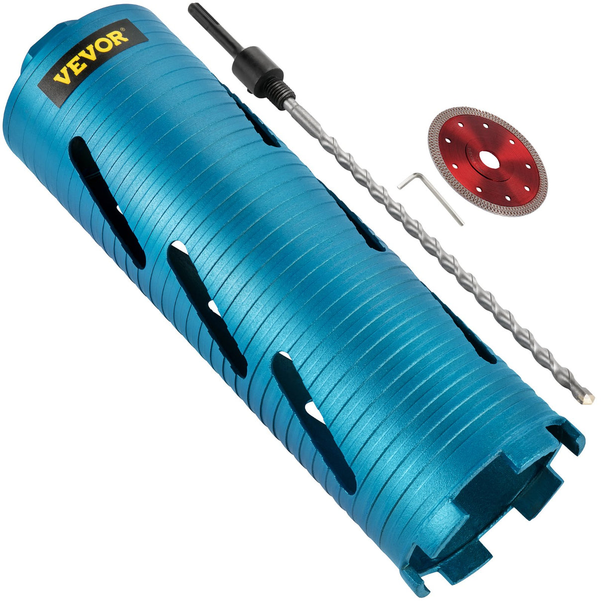 VEVOR Dry Core Drill Bit, 88.9 mm Diameter 11 Threaded, 241.3mm Depth Diamond Coring Bore Tool with a Pilot Bit & Blade, Masonry Hole Saw Bits for