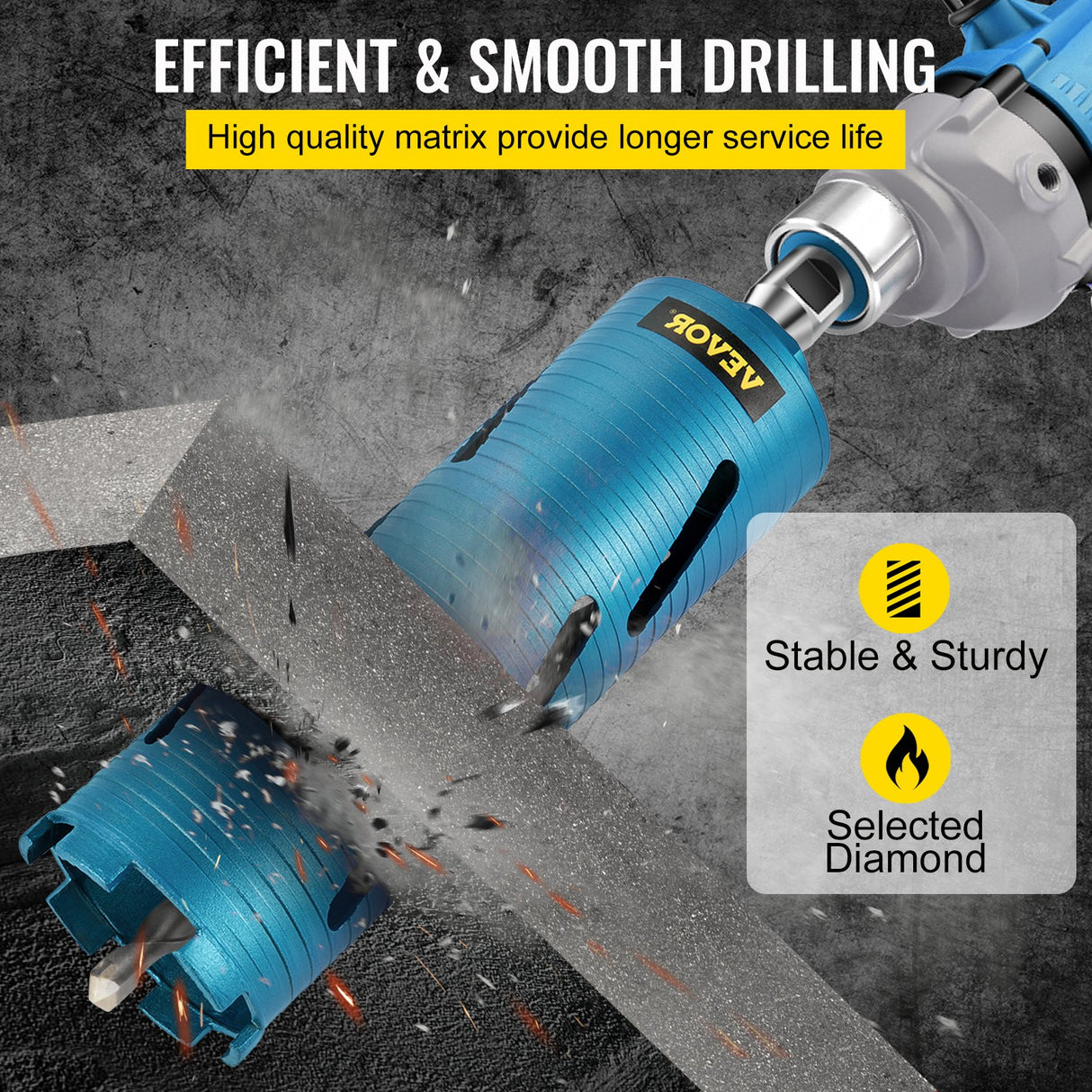 VEVOR Dry Core Drill Bit, 88.9 mm Diameter 11 Threaded, 241.3mm Depth Diamond Coring Bore Tool with a Pilot Bit & Blade, Masonry Hole Saw Bits for
