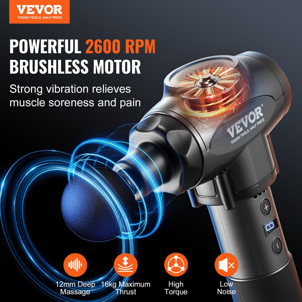 Massage Gun Deep Tissue, Percussion Muscle Massager for Athletes - with 9 Speed Levels & 6 Massage Heads, 24V 2500mAh Batteries, Handheld Electric Massage Gun for Pain Relief, Muscle Relaxation