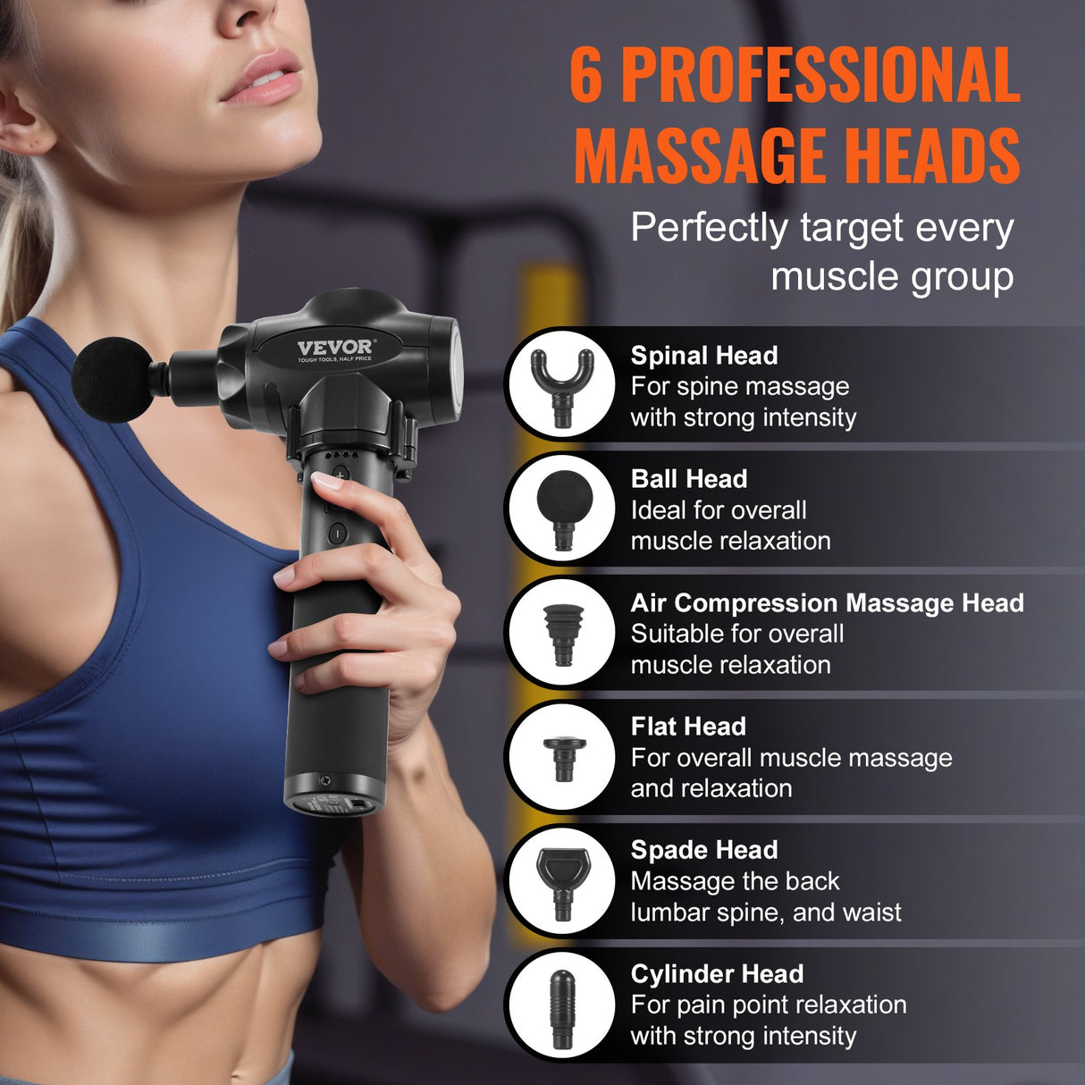 Massage Gun Deep Tissue, Percussion Muscle Massager for Athletes - with 9 Speed Levels & 6 Massage Heads, 24V 2500mAh Batteries, Handheld Electric Massage Gun for Pain Relief, Muscle Relaxation