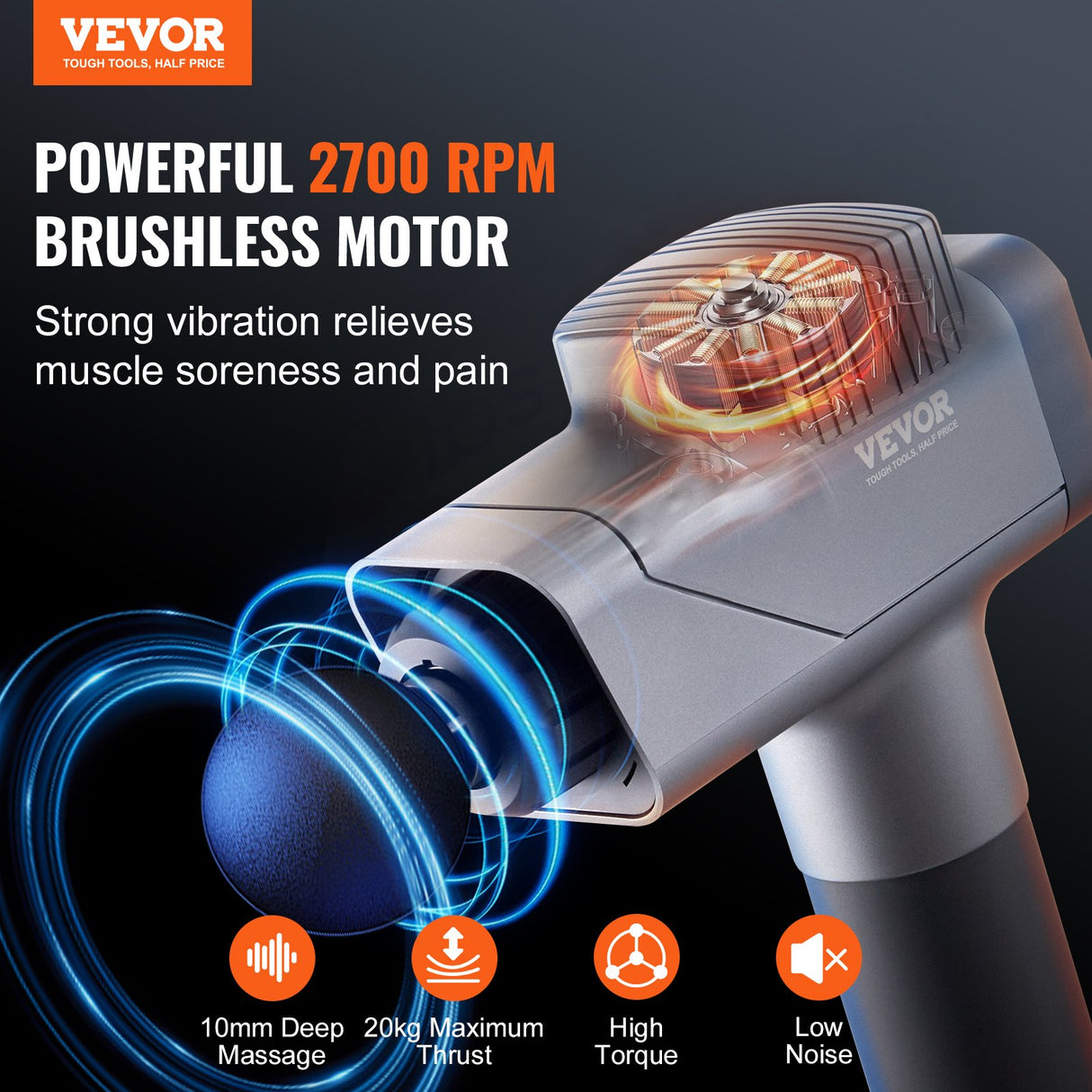 Massage Gun Deep Tissue, Percussion Muscle Massager for Athletes - with 8 Speed Levels & 6 Massage Heads, 16V 2500mAh Batteries, Handheld Electric Massage Gun for Pain Relief, Muscle Relaxation