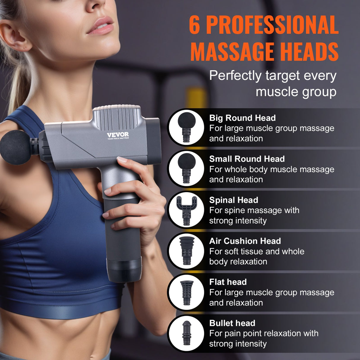 Massage Gun Deep Tissue, Percussion Muscle Massager for Athletes - with 8 Speed Levels & 6 Massage Heads, 16V 2500mAh Batteries, Handheld Electric Massage Gun for Pain Relief, Muscle Relaxation
