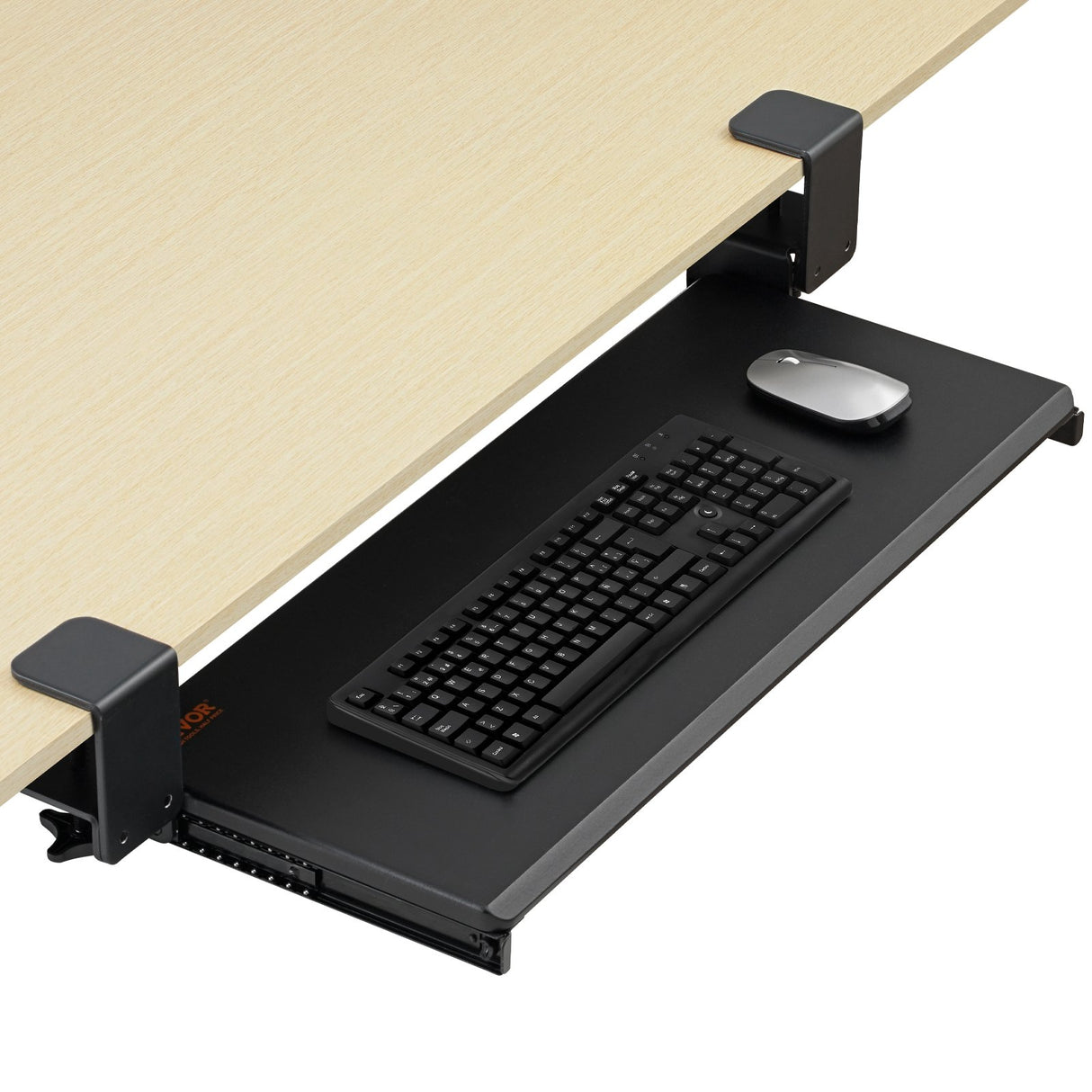 VEVOR Clamp on Keyboard Tray Under Desk, Desk Keyboard Tray Slide out with Sturdy No-drill C Clamp Mount, Large 26.8 x 11 inch Slide-out Computer