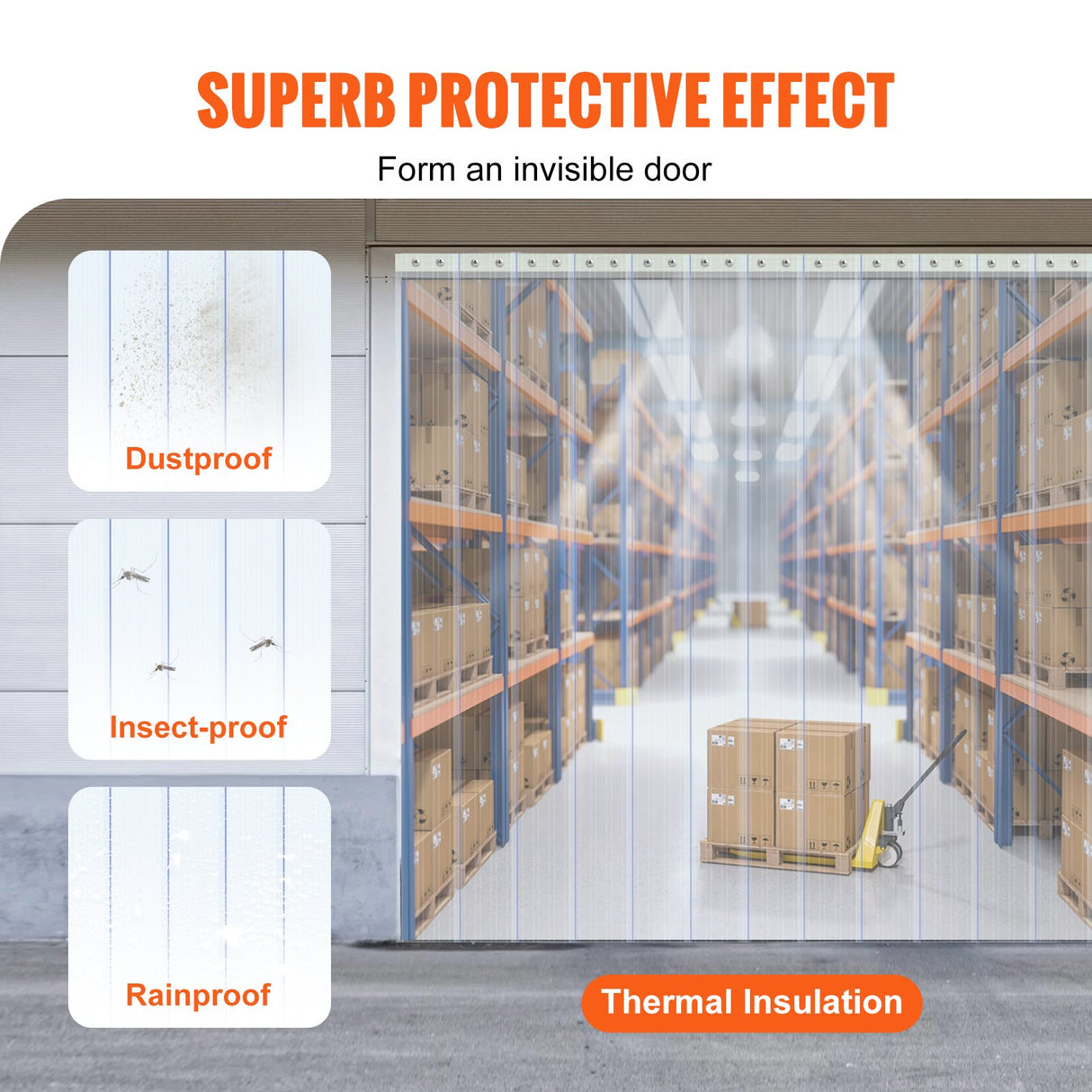 VEVOR Strip Curtain, 4572 cm Length x 20 cm Width x 2 mm Thickness, Clear Ribbed PVC Curtain Strip Door Bulk Roll, Plastic Door Strips for Doorways of Supermarket, Garage, Warehouse, Barn, Pet House