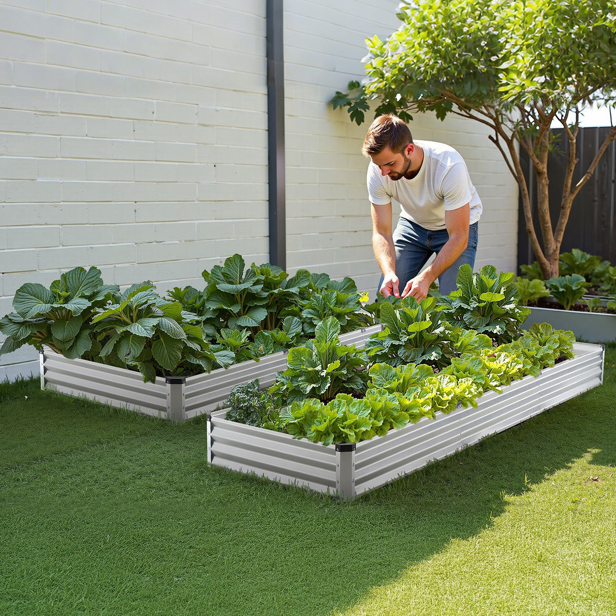 Metal Raised Garden Bed, 12 x 4 x 1 ft Outdoor Galvanized Planter Box, with Open Bottom, Large Planter Raised Bed for Gardening Vegetables, Flowers, Herbs, and Succulent Plants, Silver