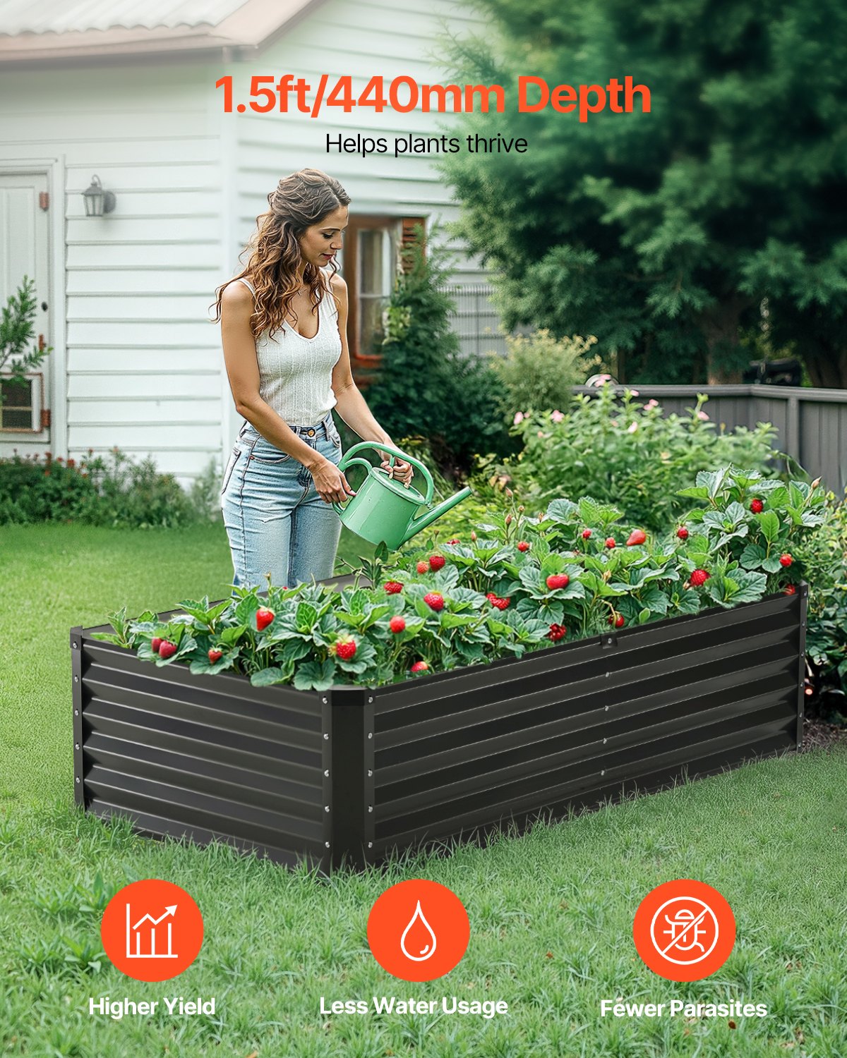 Metal Raised Garden Bed, 6 x 3 x 1.5 ft Outdoor Galvanized Planter Box, with Open Bottom, Large Planter Raised Bed for Gardening Vegetables, Flowers, Herbs, and Succulent Plants, Dark Gray