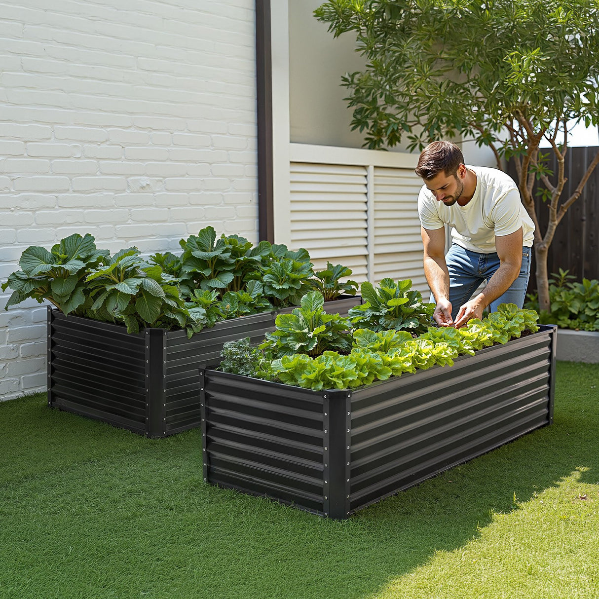 Metal Raised Garden Bed, 6 x 3 x 2 ft Outdoor Galvanized Planter Box, with Open Bottom, Large Planter Raised Bed for Gardening Vegetables, Flowers, Herbs, and Succulent Plants, Dark Gray