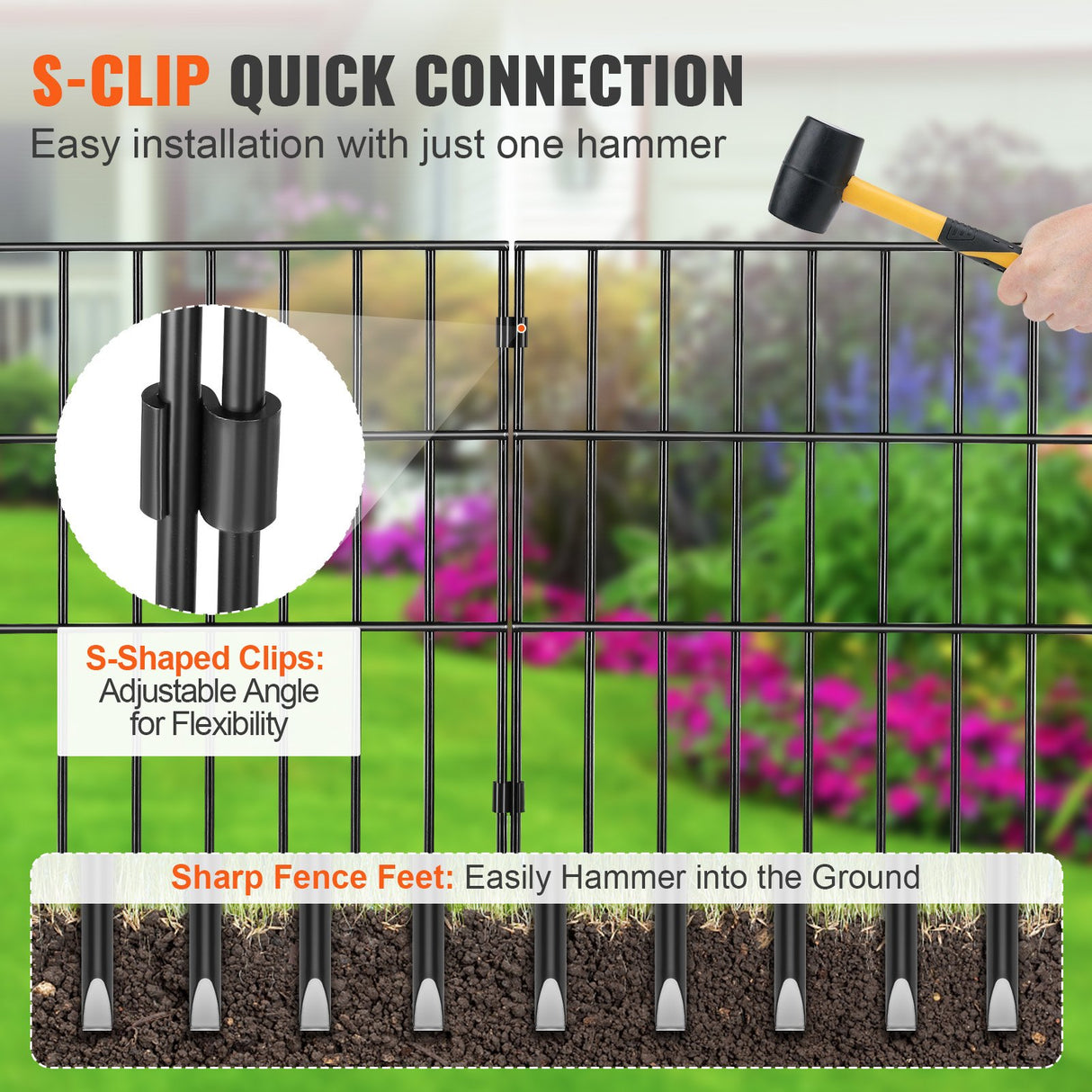 VEVOR Garden Fence, No Dig Fence 44(H)x33(L)cm Animal Barrier Fence, Underground Decorative Garden Fencing with 3.81 cm Spike Spacing, Metal Dog Fence