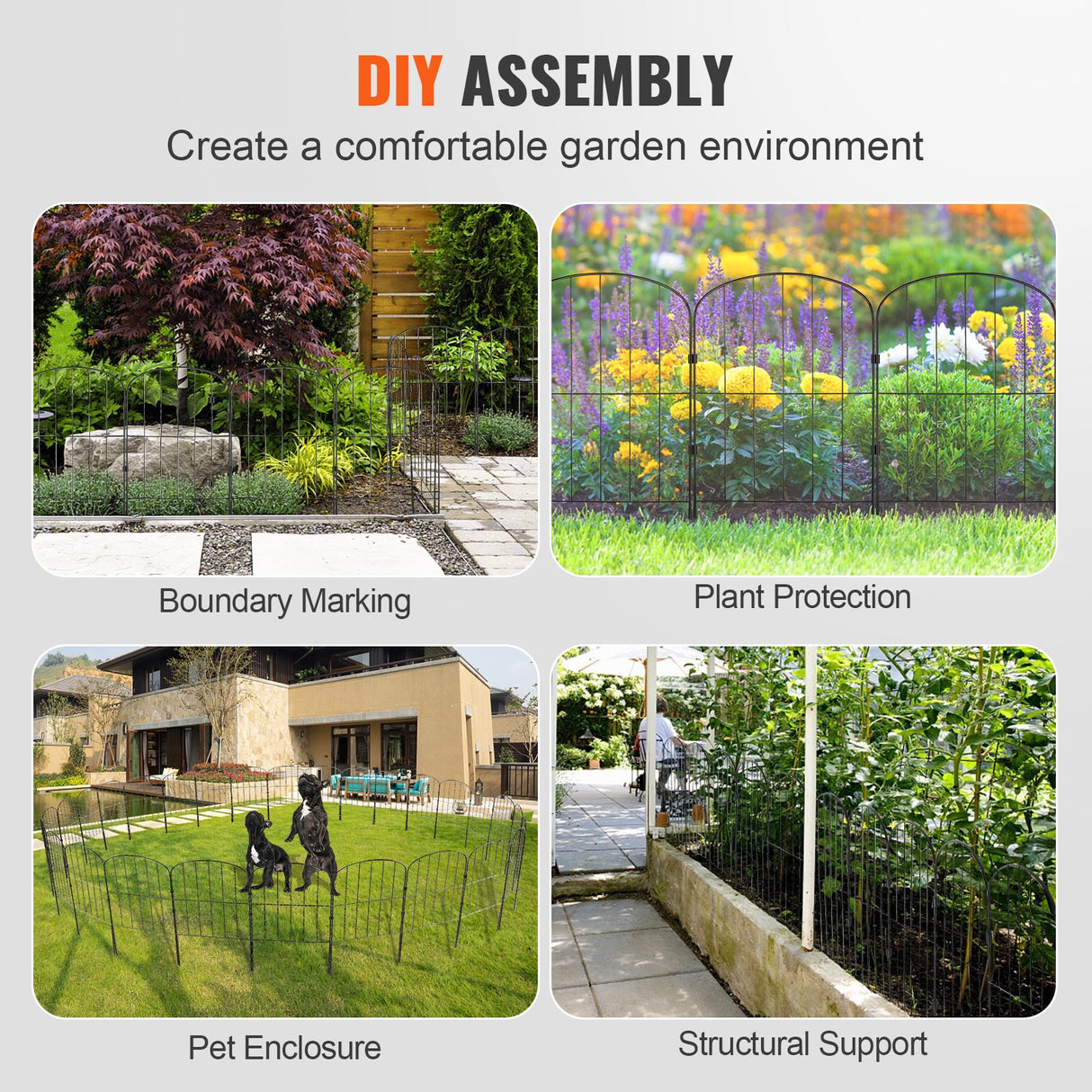 VEVOR Garden Fence, No Dig Fence 61 x 33 cm Animal Barrier Fence, Underground Decorative Garden Fencing with 5.08 cm Spike Spacing, Metal Dog Fence