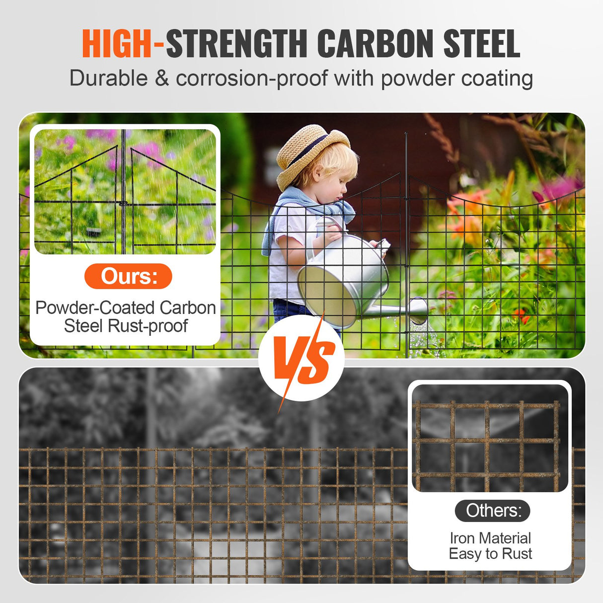 VEVOR Garden Fence, 75?93 cm Animal Barrier Fence, Underground Decorative Garden Fencing with 6.38 cm Spike Spacing, Metal Dog Fence for the Yard and