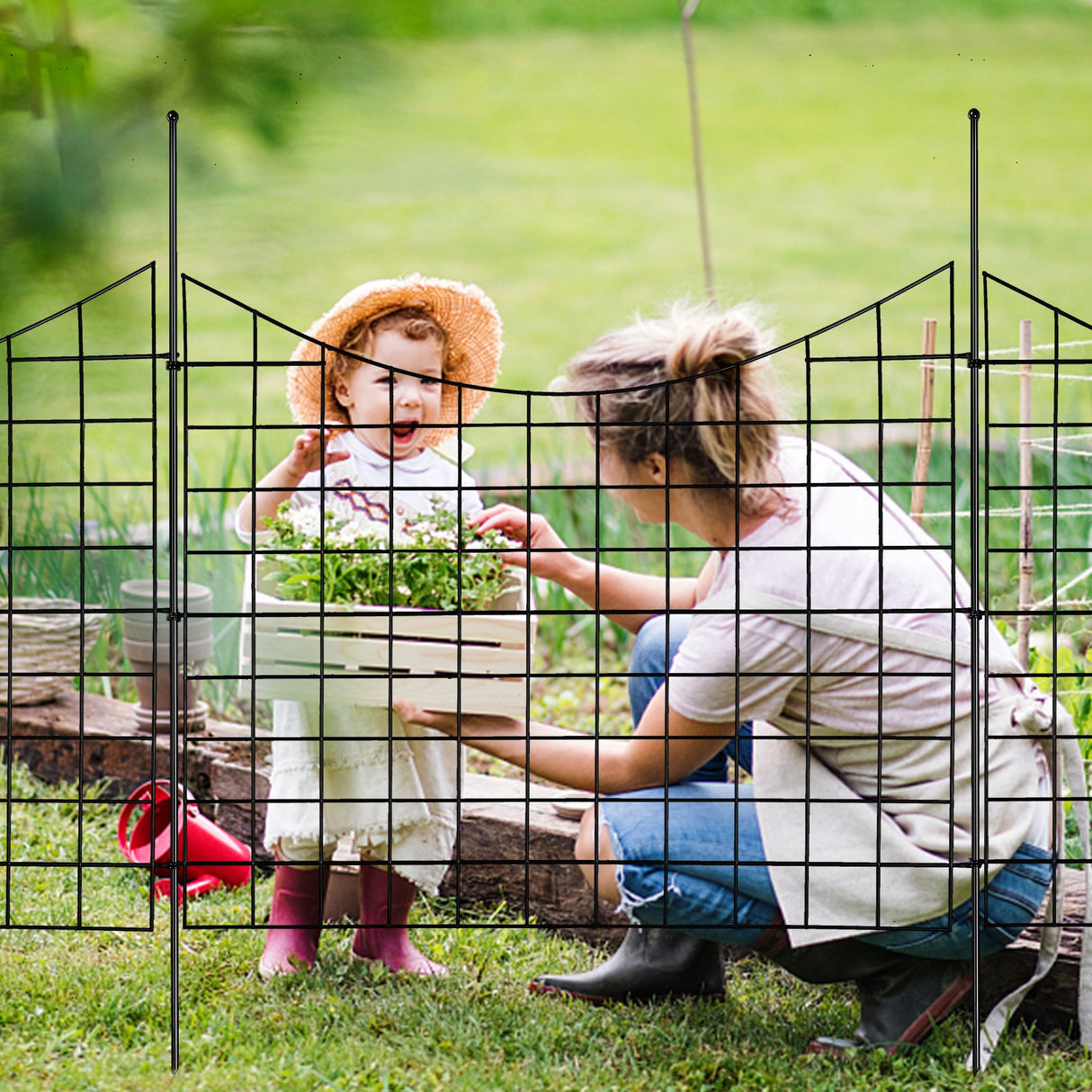 VEVOR Garden Fence, 75?93 cm Animal Barrier Fence, Underground Decorative Garden Fencing with 6.38 cm Spike Spacing, Metal Dog Fence for the Yard and