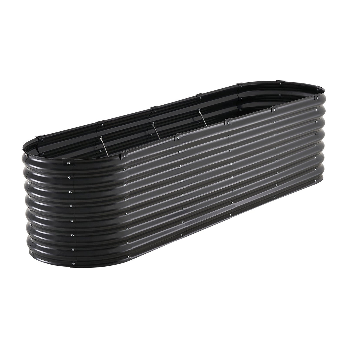 Metal Raised Garden Bed, 8 x 2 x 2 ft Outdoor Galvanized Planter Box, with Open Bottom, Large Oval Planter Raised Bed for Gardening Vegetables, Flowers, Herbs, and Succulent Plants, Dark Gray
