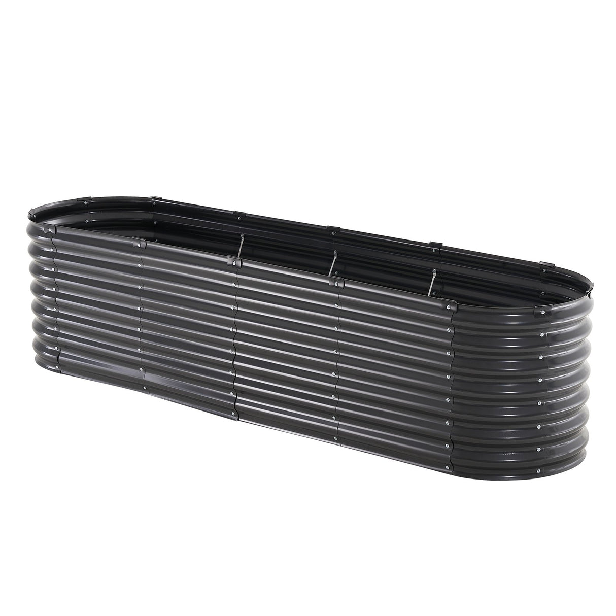 Metal Raised Garden Bed, 8 x 2 x 2 ft Outdoor Galvanized Planter Box, with Open Bottom, Large Oval Planter Raised Bed for Gardening Vegetables, Flowers, Herbs, and Succulent Plants, Dark Gray