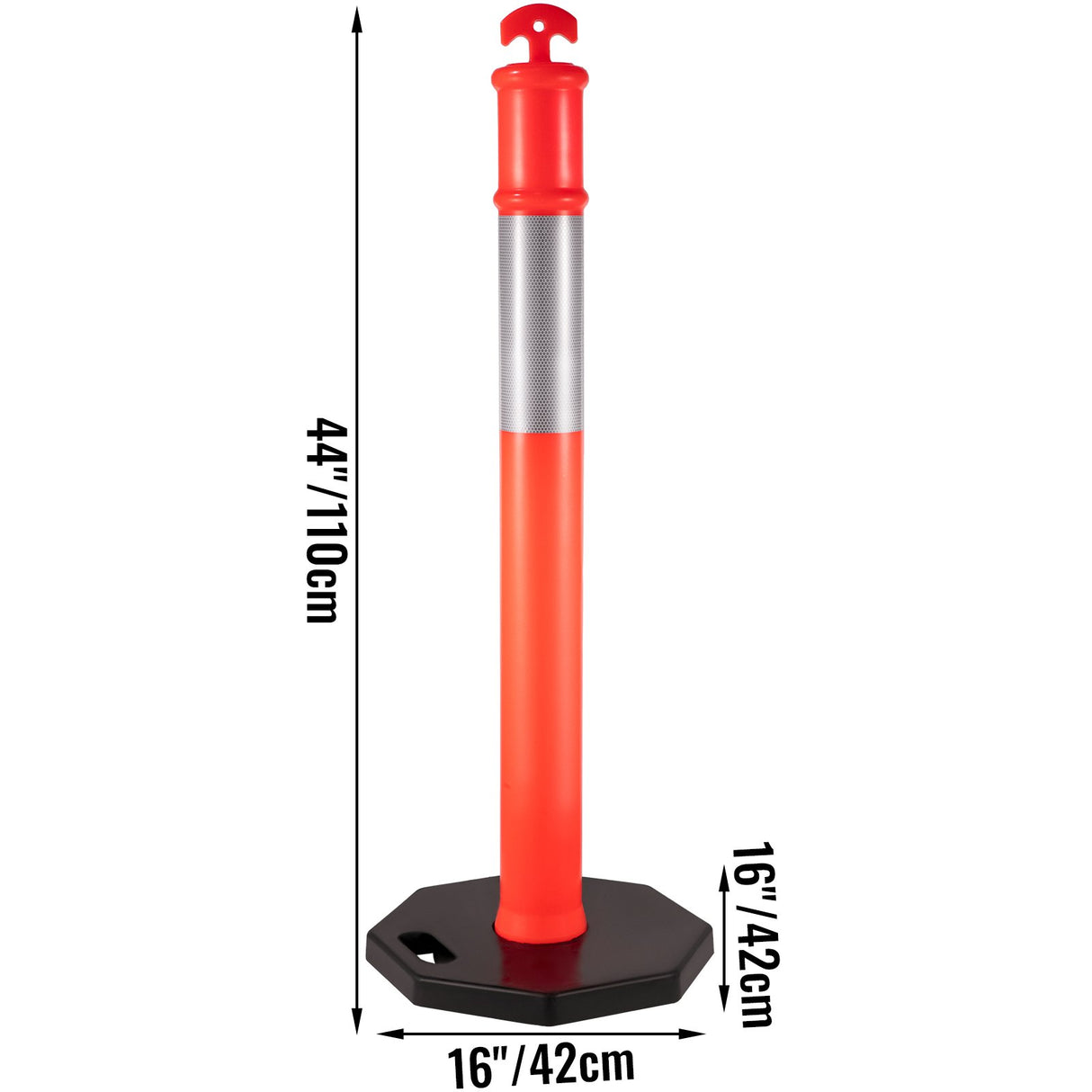 VEVOR 6Pack Traffic Delineator Posts 44 Inch Height, PE Delineator Cones Post Kit 10 inch Reflective Band, Delineators Post with Rubber Base 16 inch for Construction Sites, Facility Management etc.