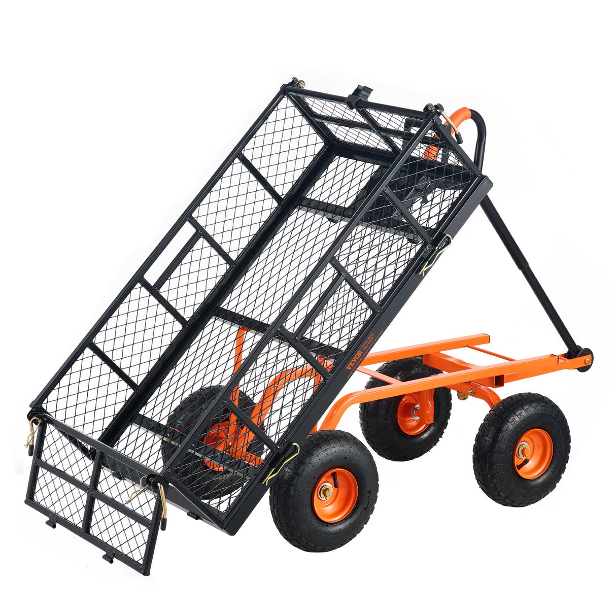VEVOR Dump Cart, Metal Garden Dump Cart with Easy to Assemble Frame, Dump Wagon with 2-in-1 Convertible Handle, Utility Wheelbarrow 399kg Capacity,