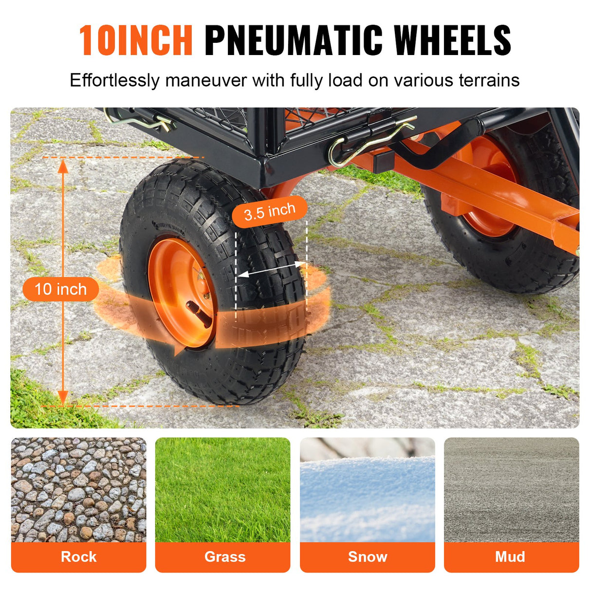 VEVOR Dump Cart, Metal Garden Dump Cart with Easy to Assemble Frame, Dump Wagon with 2-in-1 Convertible Handle, Utility Wheelbarrow 399kg Capacity,