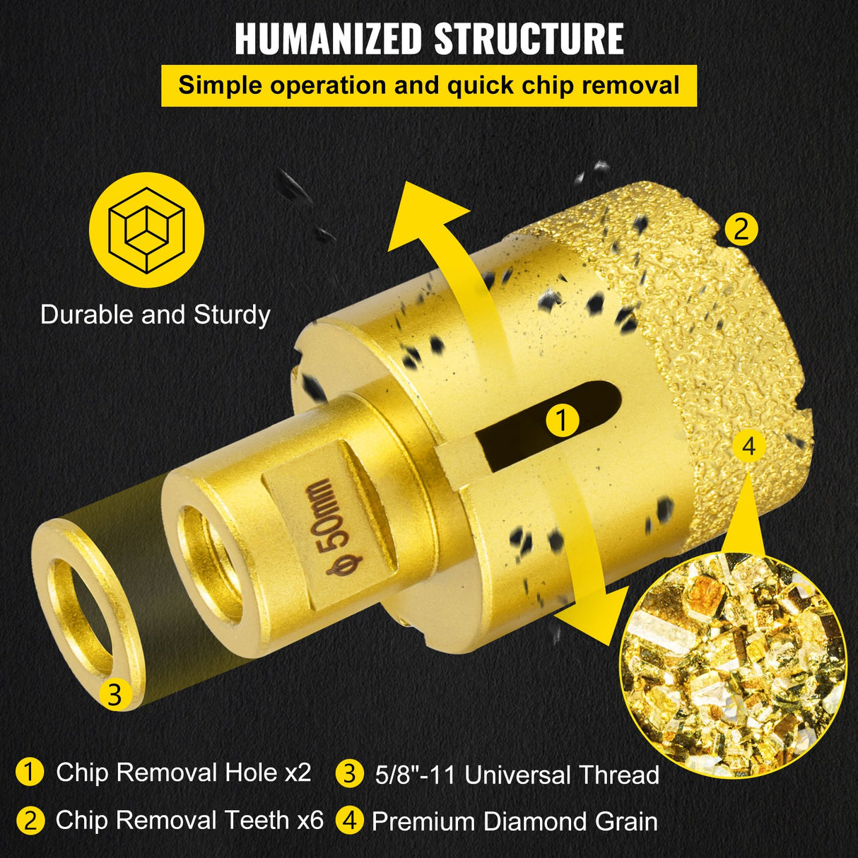 VEVOR Diamond Drill Bits 4PCS Diamond Hole Saw 25/35/50/68mm Tile Hole Saw Kit Vacuum Brazed Diamond Drill Bit 0.59in/15mm Segment Tile Hole Saw w