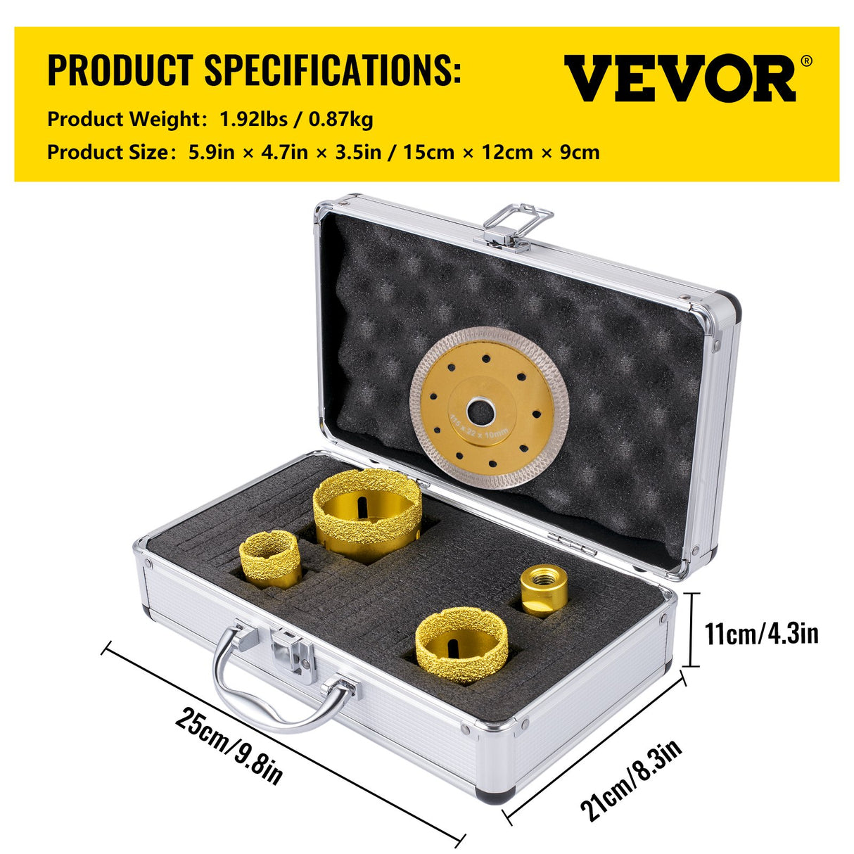 VEVOR Diamond Drill Bits 4PCS Diamond Hole Saw 25/35/50/68mm Tile Hole Saw Kit Vacuum Brazed Diamond Drill Bit 0.59in/15mm Segment Tile Hole Saw w