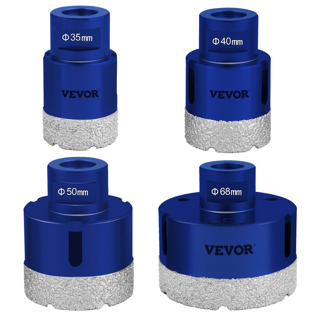 VEVOR Diamond Drill Bits 4PCS Diamond Hole Saw 35/40/50/68mm Tile Hole Saw Kit Vacuum Brazed Diamond Drill Bit 0.59in/15mm Segment Tile Hole Saw w