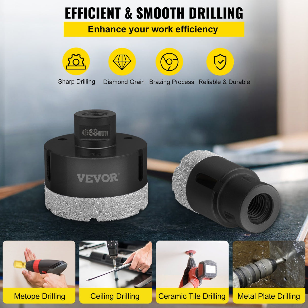 VEVOR Diamond Drill Bits 6PCS Diamond Hole Saw 20/35/40/50/55/68mm Tile Hole Saw Kit Vacuum Brazed D