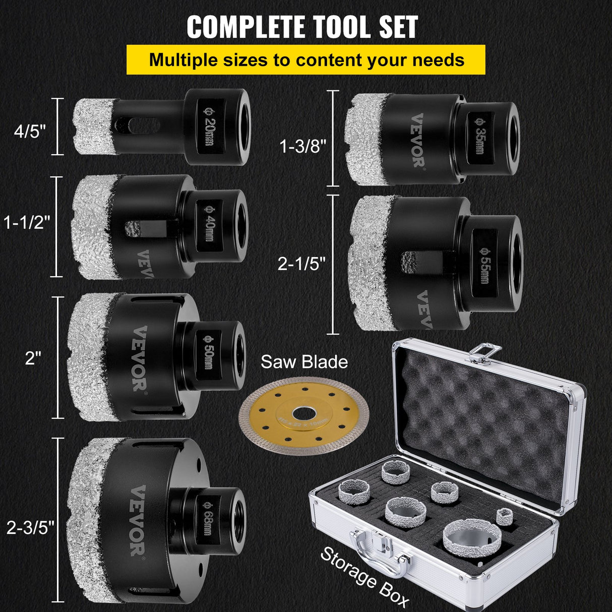 VEVOR Diamond Drill Bits 6PCS Diamond Hole Saw 20/35/40/50/55/68mm Tile Hole Saw Kit Vacuum Brazed D