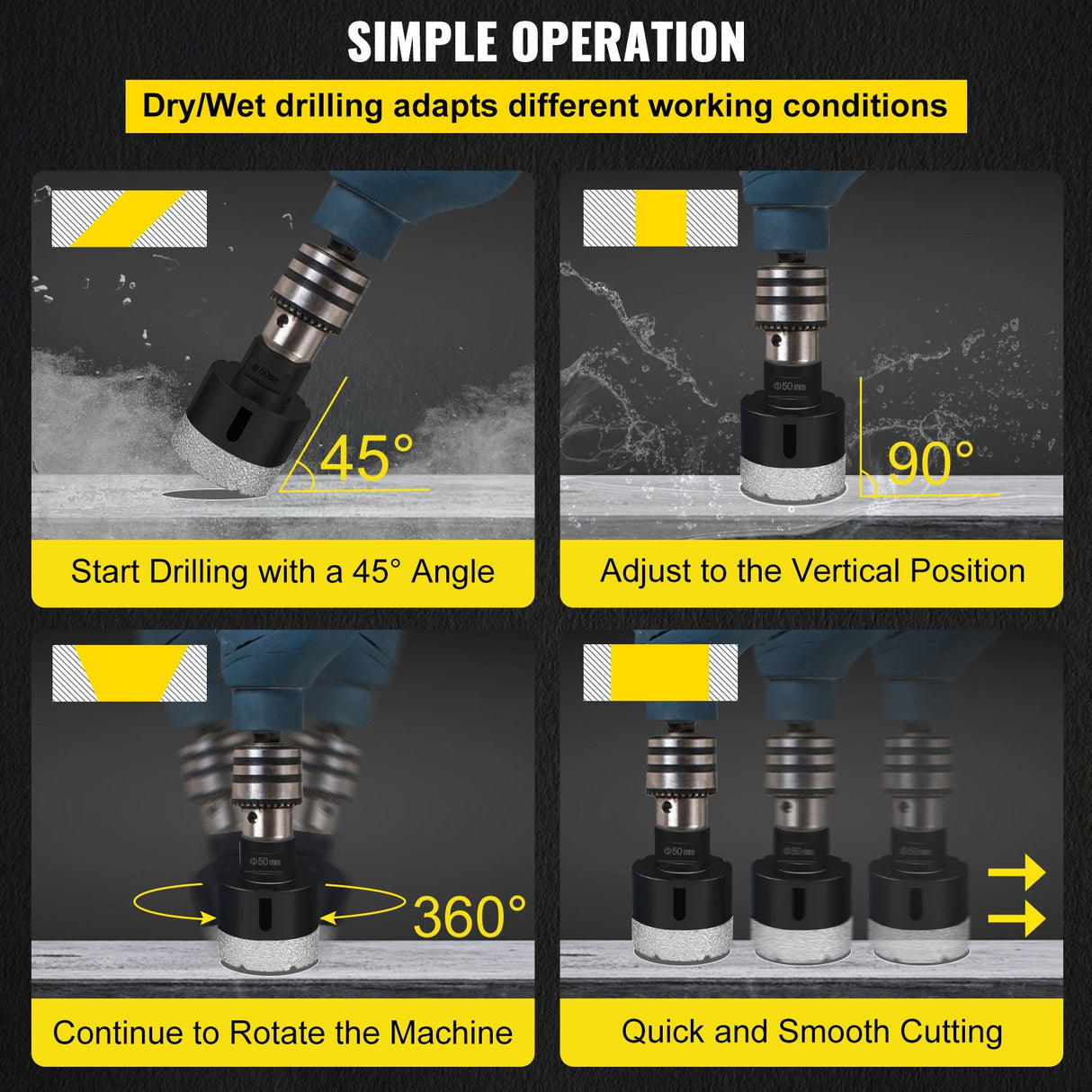 VEVOR Diamond Drill Bits 6PCS Diamond Hole Saw 20/35/40/50/55/68mm Tile Hole Saw Kit Vacuum Brazed D