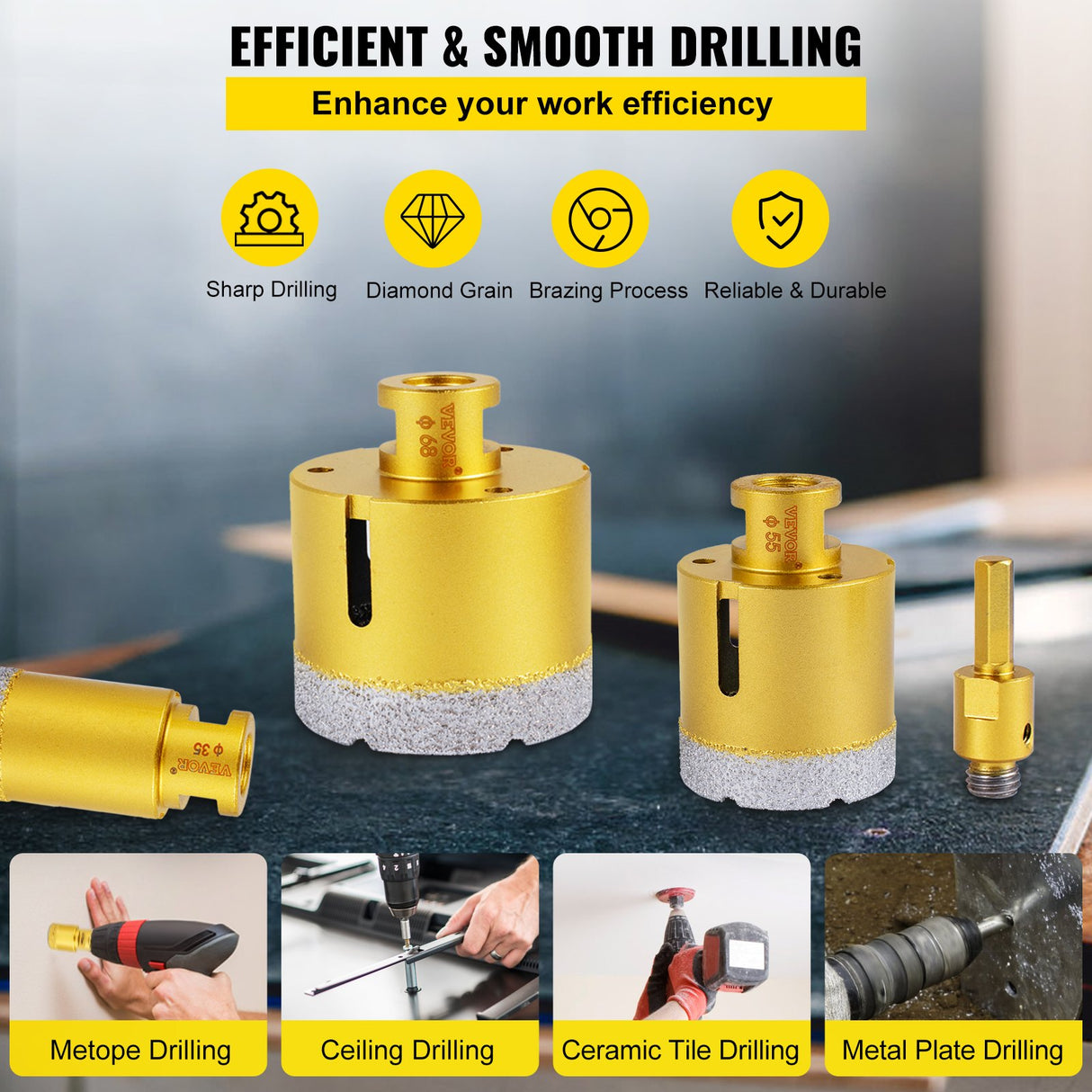 VEVOR Diamond Drill Bits 7PCS Diamond Hole Saw 20/27/35/55/68mmTile Hole Saw Kit Vacuum Brazed Diamond Drill Bit 0.59in/15mm Segment Tile Hole Saw w