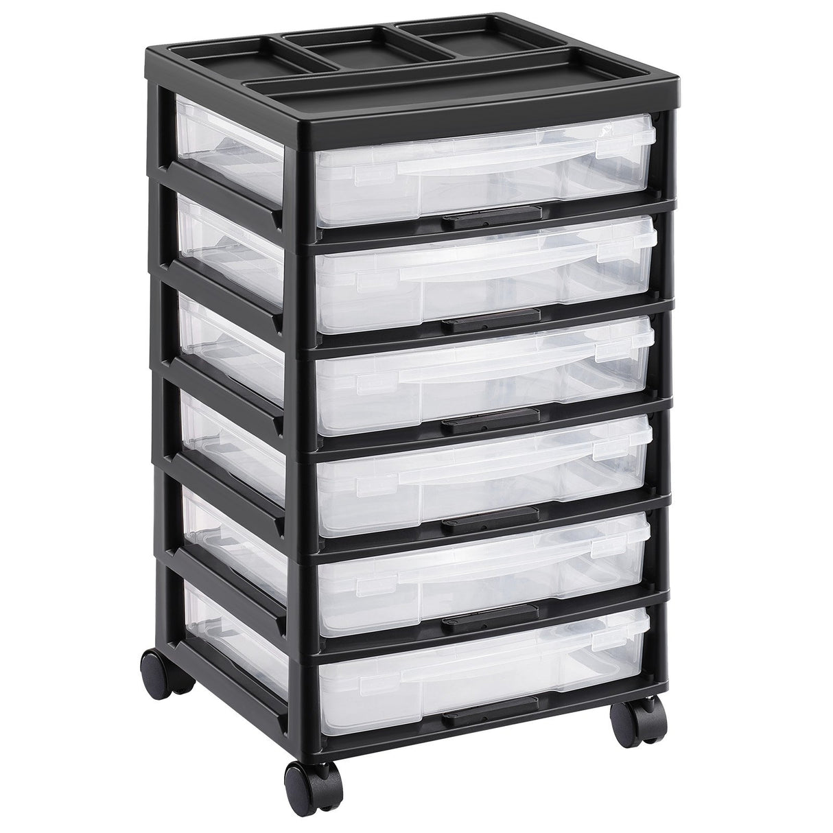 Scrapbook Rolling Storage Cart 6-Tier Large Capacity with 6 Clear Cases Black