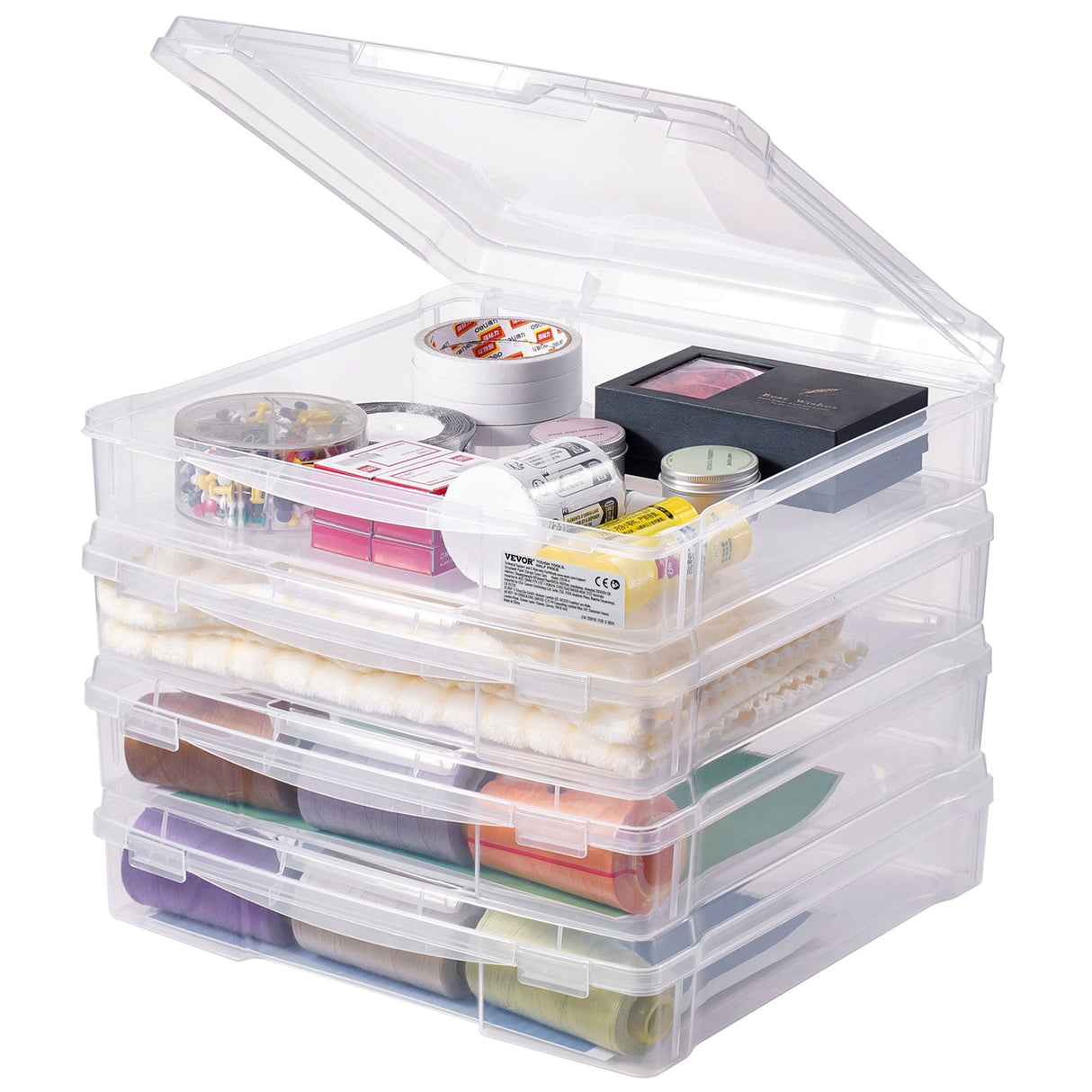 Scrapbook Paper Storage 4 Pack Stackable Plastic Board Game Boxes Clear Case