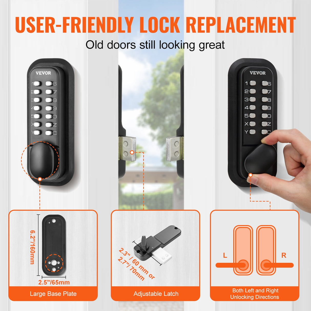 VEVOR Mechanical Keyless Entry Door Lock, 14 Digit Keypad, Water-proof Zinc Alloy, Outdoor Gate Door