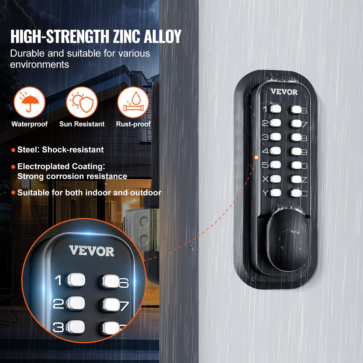 VEVOR Mechanical Keyless Entry Door Lock, 14 Digit Keypad, Water-proof Zinc Alloy, Outdoor Gate Door