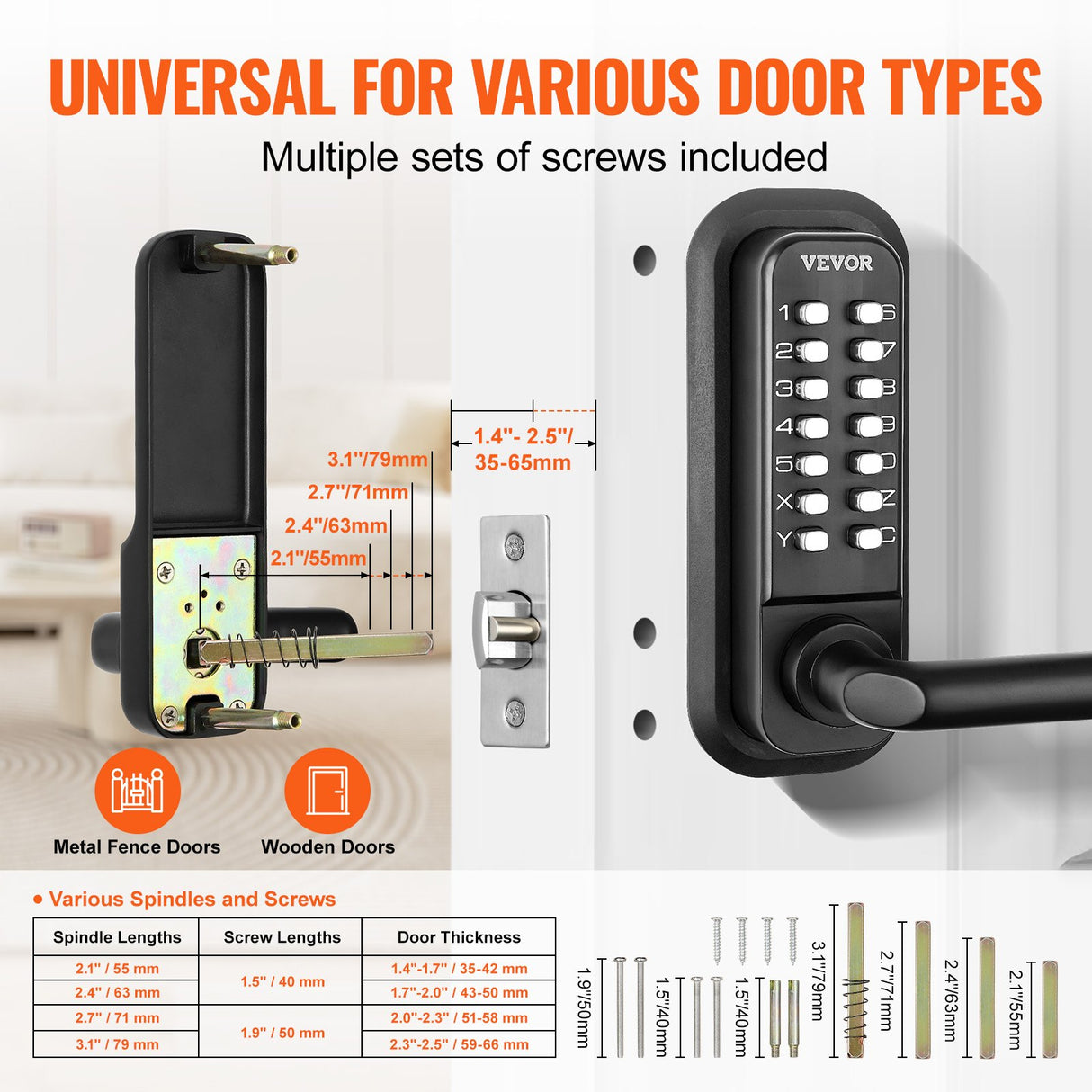 VEVOR Mechanical Keyless Entry Door Lock 14 Digit Keypad and Handle Embedded