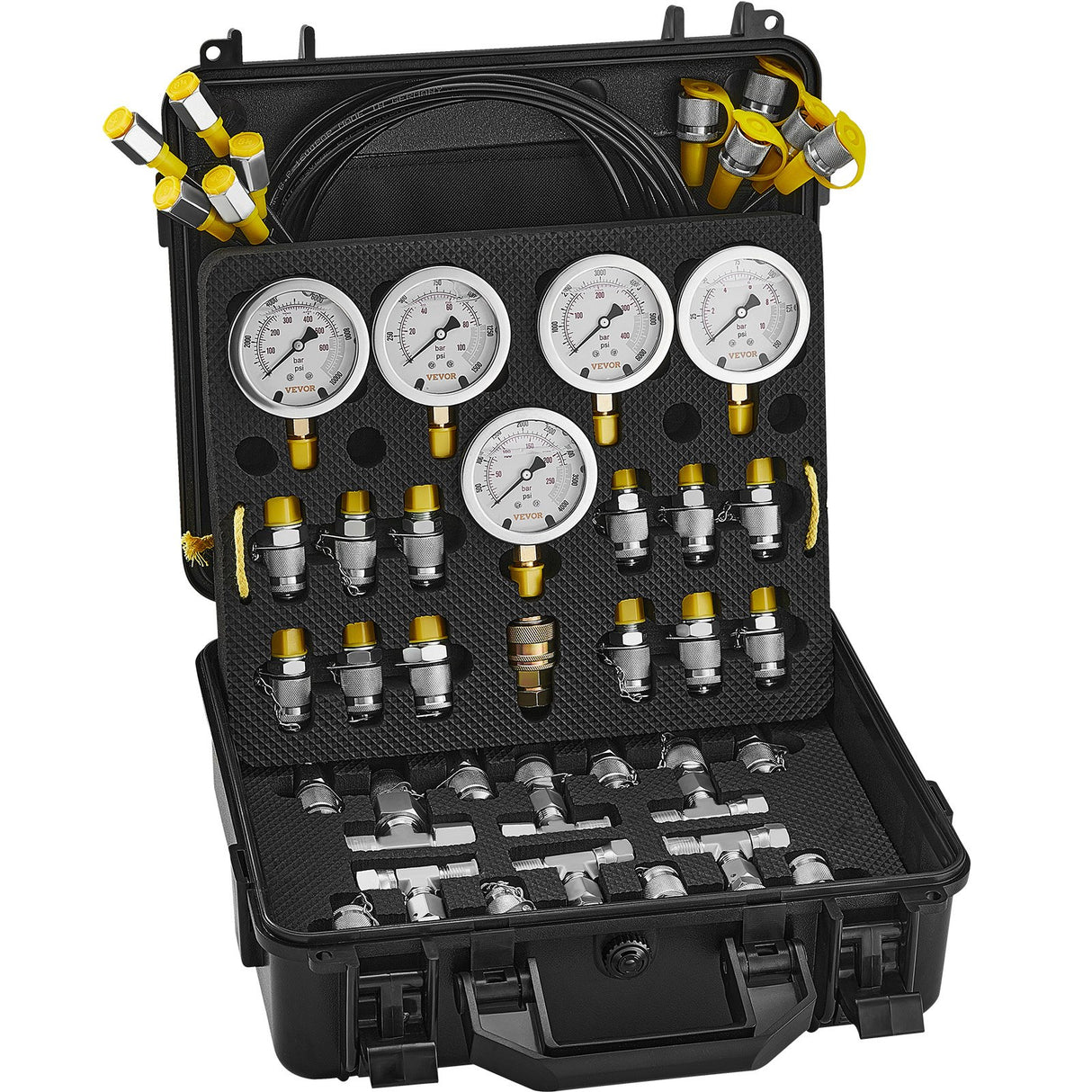 VEVOR Hydraulic Pressure Test Kit, 10/100/250/400/600bar, 5 Gauges 13 Couplings 14 Tee Connectors 5