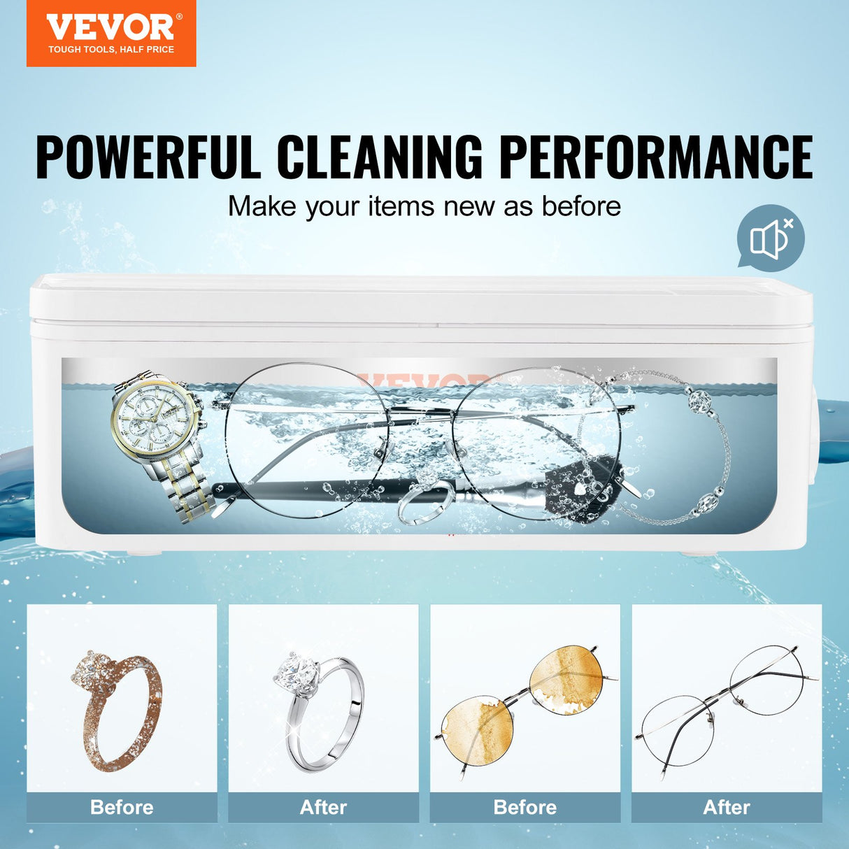 VEVOR Jewelry Cleaner Ultrasonic Machine, Ultrasonic Cleaner Machine 16oz (470ml) with 4 Timer Modes, Portable ultrasonic jewelry cleaner with Cleaning Basket for Eyeglasses, Watches, Dentures, Rings