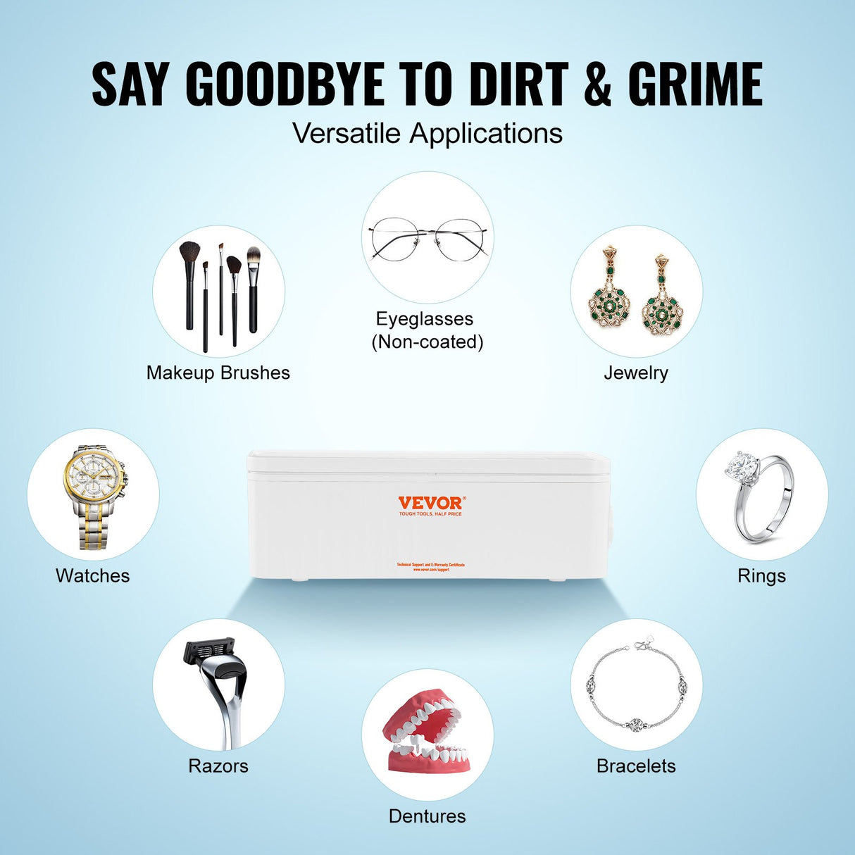 VEVOR Jewelry Cleaner Ultrasonic Machine, Ultrasonic Cleaner Machine 16oz (470ml) with 4 Timer Modes, Portable ultrasonic jewelry cleaner with Cleaning Basket for Eyeglasses, Watches, Dentures, Rings