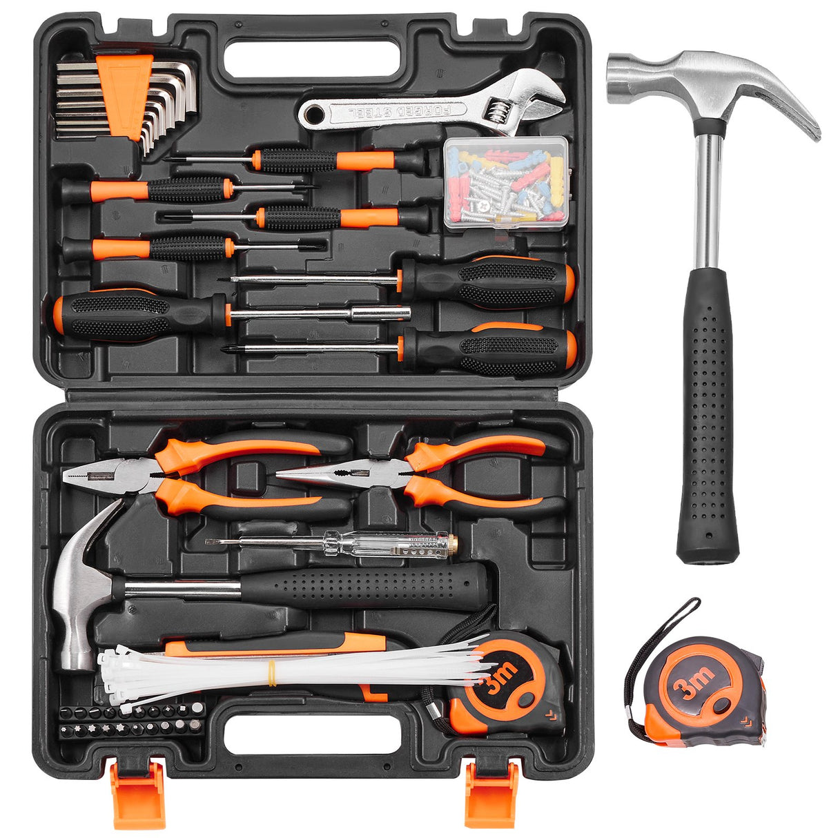 VEVOR Tool Kit 132 Piece General Household Hand Tool Set with Portable Tool Case