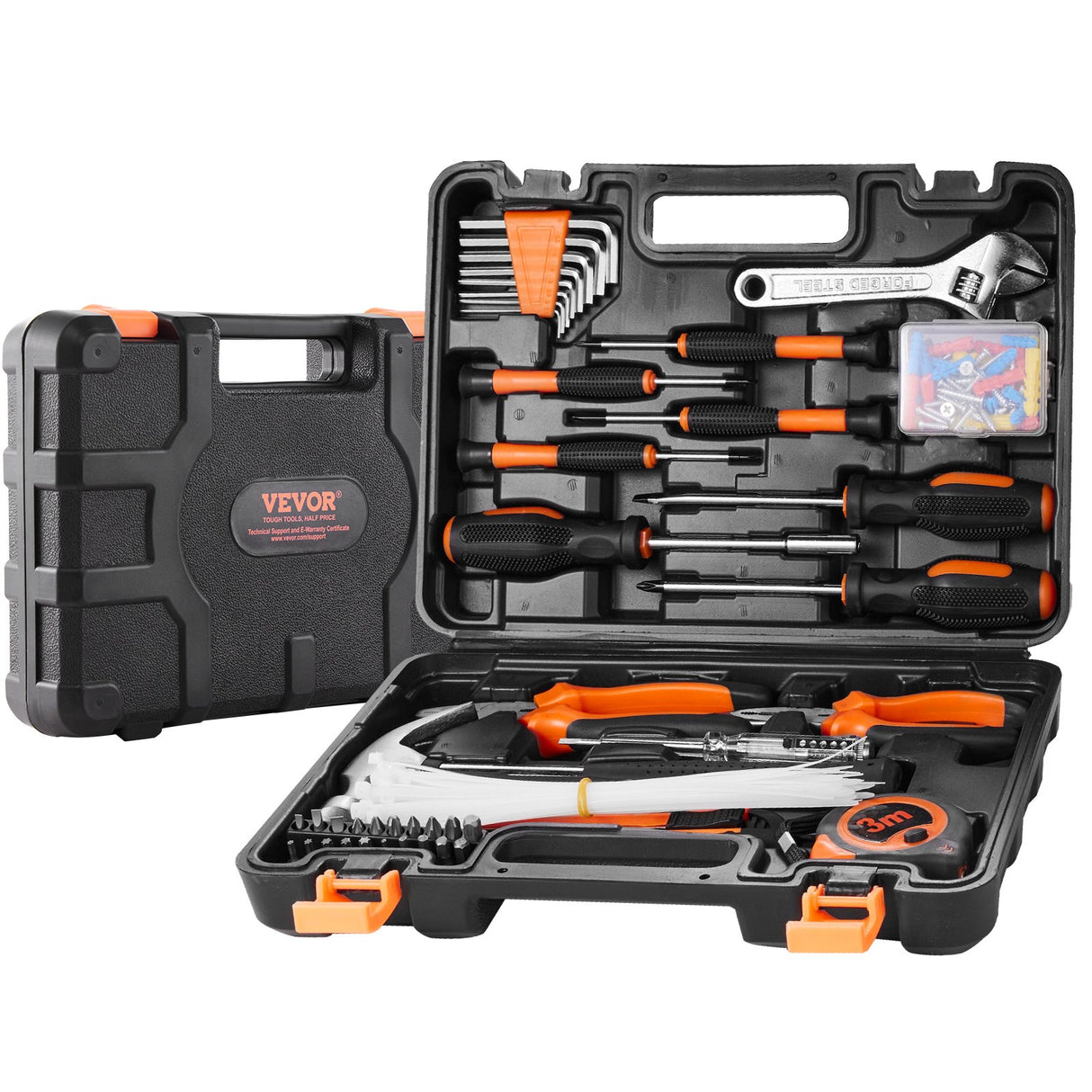 VEVOR Tool Kit 132 Piece General Household Hand Tool Set with Portable Tool Case
