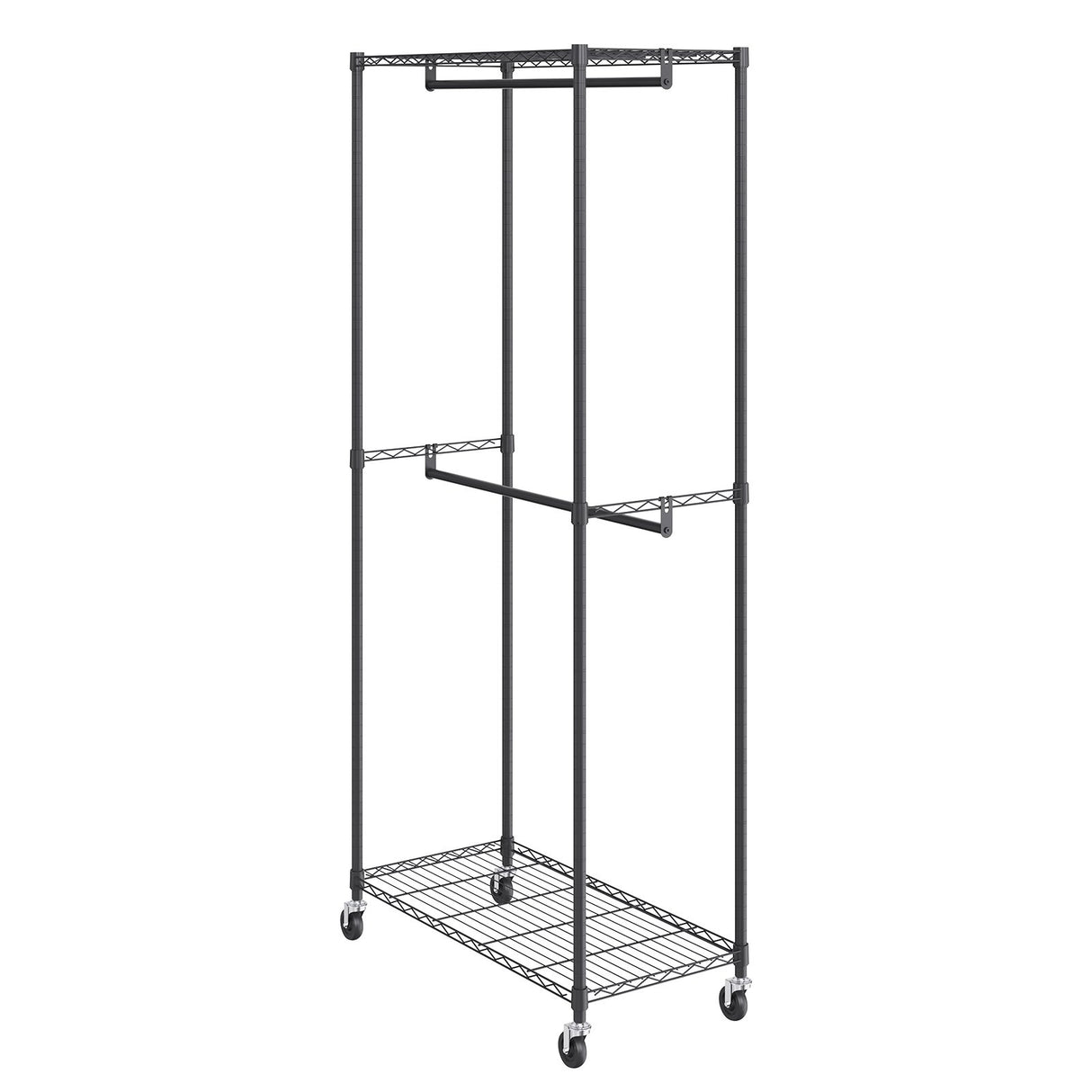 VEVOR Heavy Duty Clothes Rack, Double Hanging Rods Clothing Garment Rack with Bottom and Top Storage Tier, Rolling Clothing Rack for Hanging Clothes, Thicken Steel Tube Hold Up to 136 KG