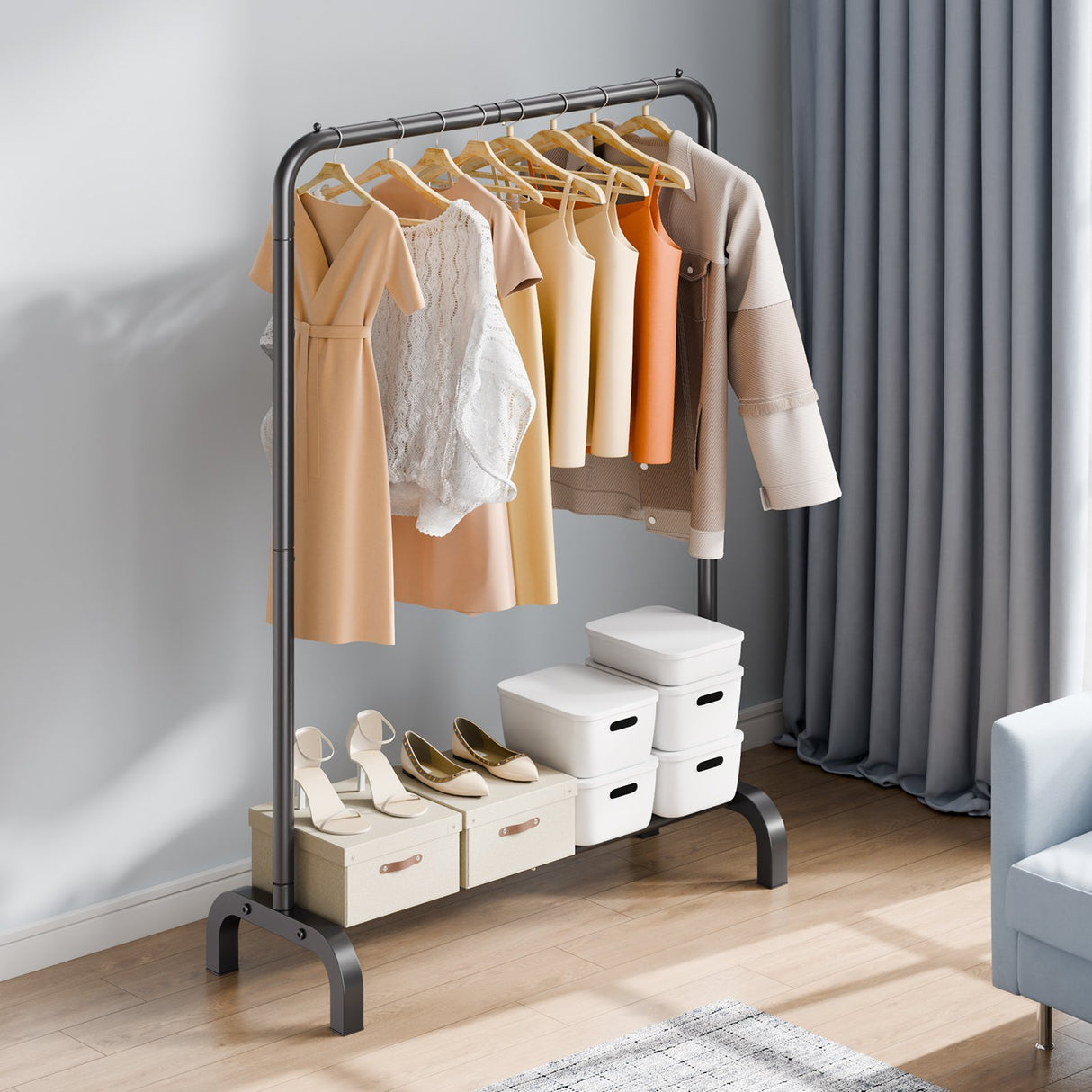 VEVOR Clothes Rack, Heavy Duty Clothing Garment Rack with Hanging Rod and Bottom Storage Area, Clothing Rack for Bedroom Guest Room
