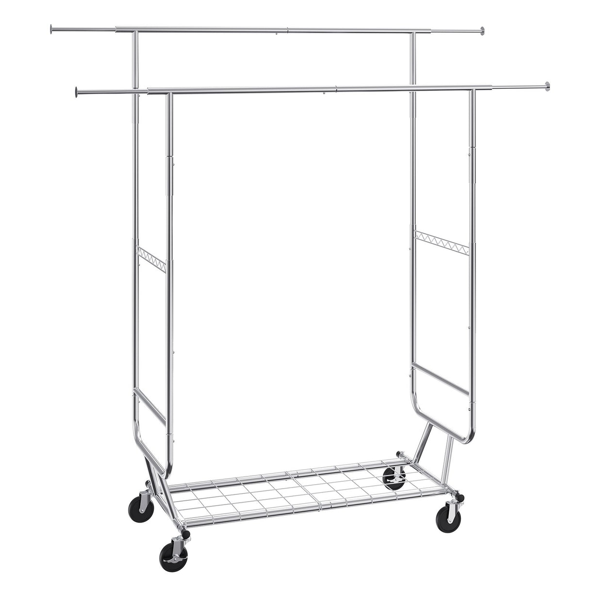 VEVOR Heavy Duty Clothes Rack, Double Hanging Rod Clothing Garment Rack for Hanging Clothes, Adjustable Height and Extendable Length Clothing Rack with Bottom Storage Area, 272 KG Load Capacity