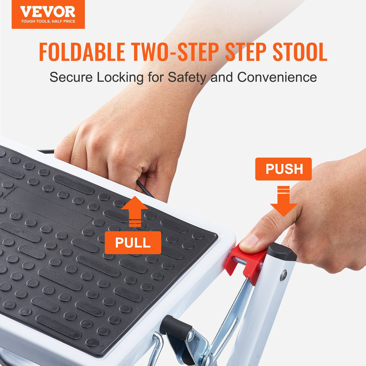 VEVOR Step Ladder 2-Step 150kg Capacity, Ergonomic Folding Steel Step Stool with Wide Anti-Slip Pedal, Sturdy Step Stool for Adults Toddlers, Multi-