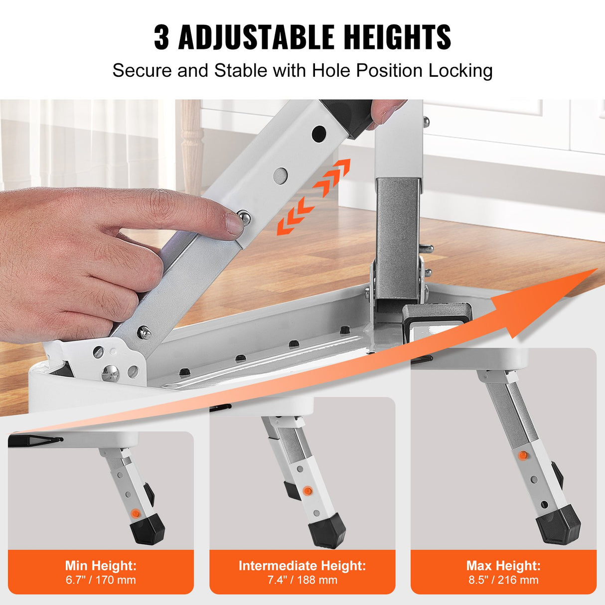 VEVOR Step Stool 1-Step 150KG Capacity, Folding Steel Step Ladder 3 Adjustable Height, Portable Todd