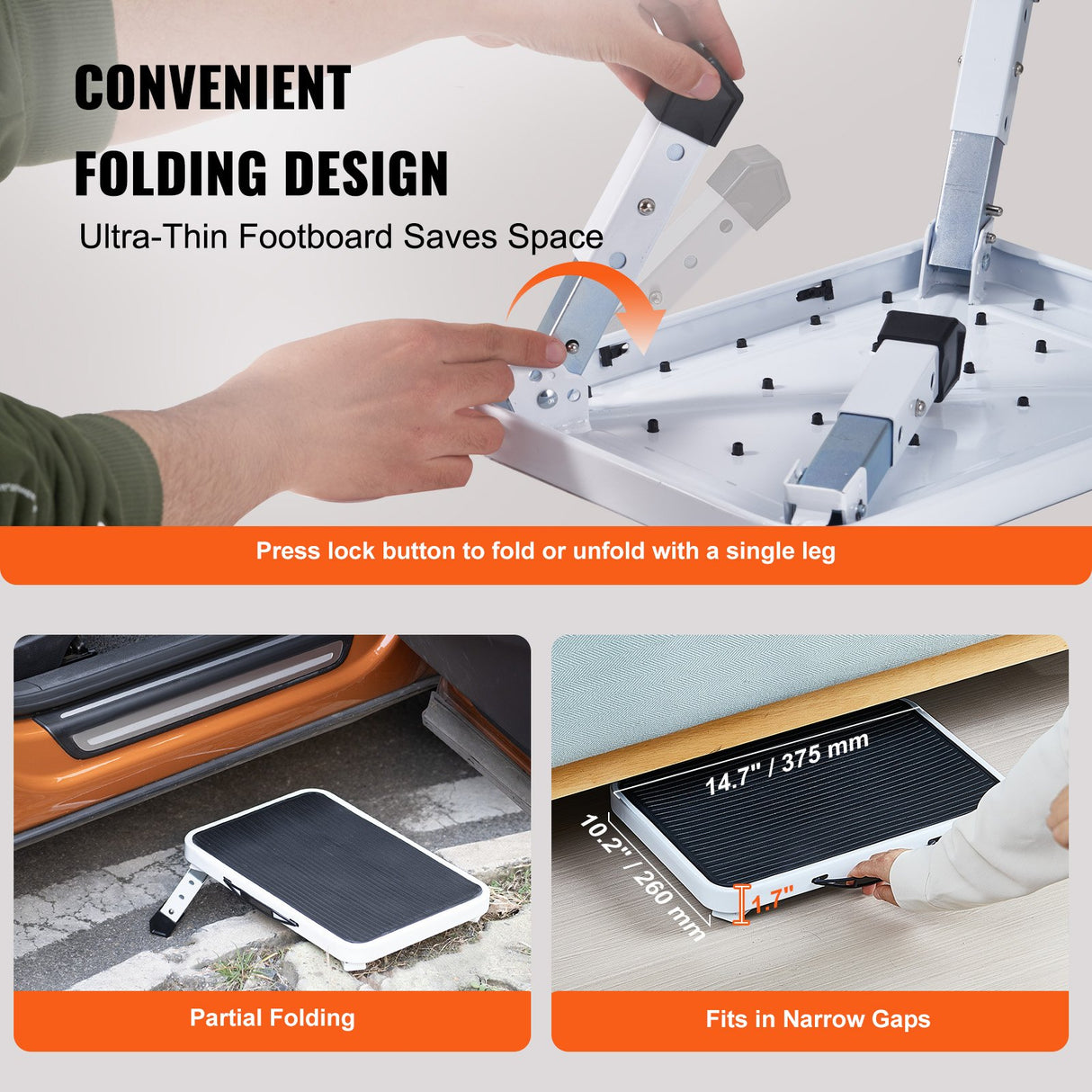 VEVOR Step Stool 1-Step 150KG Capacity, Folding Steel Step Ladder 3 Adjustable Height, Portable Todd